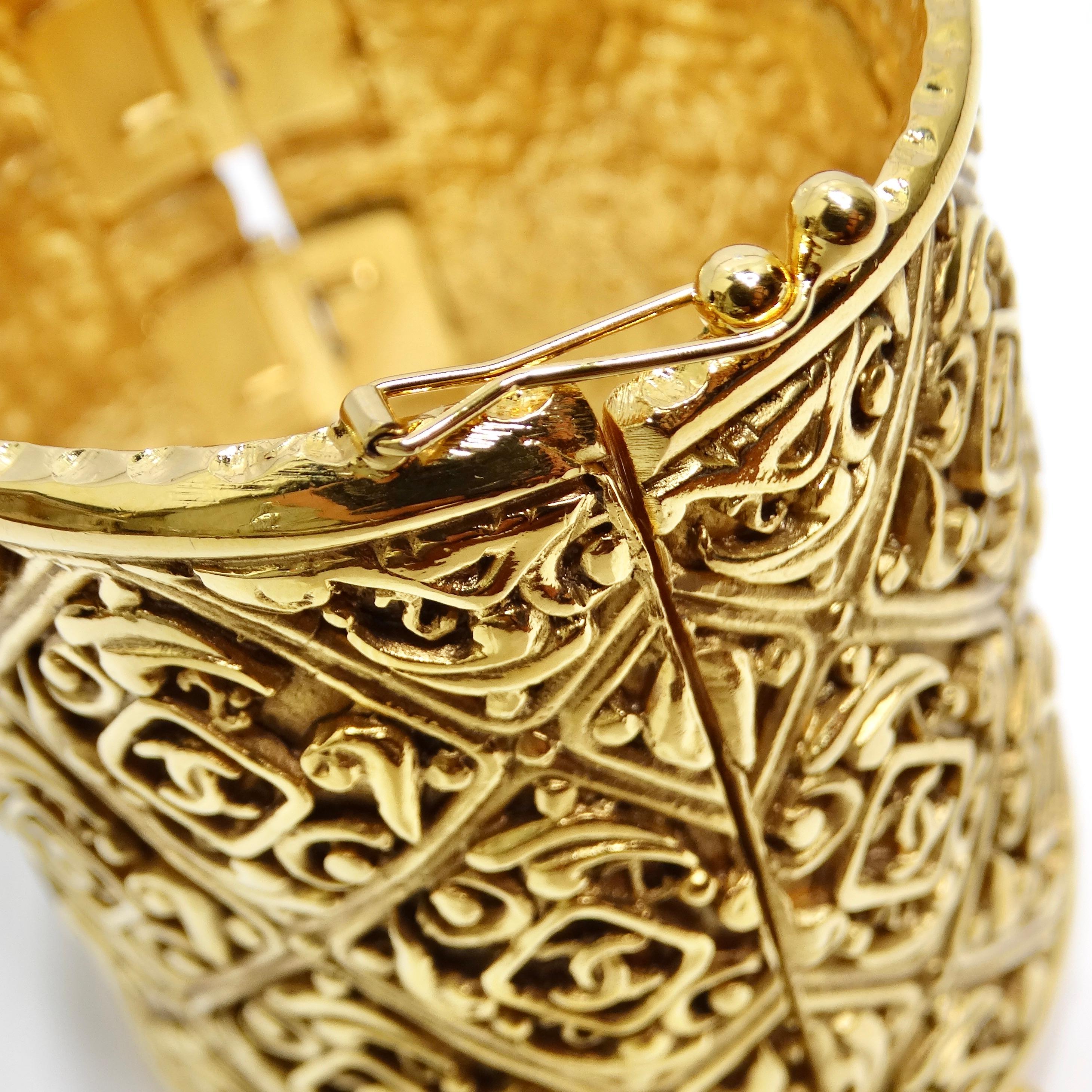 Chanel Vintage Gold Tone CC Hinged Bangle Bracelet For Sale 4
