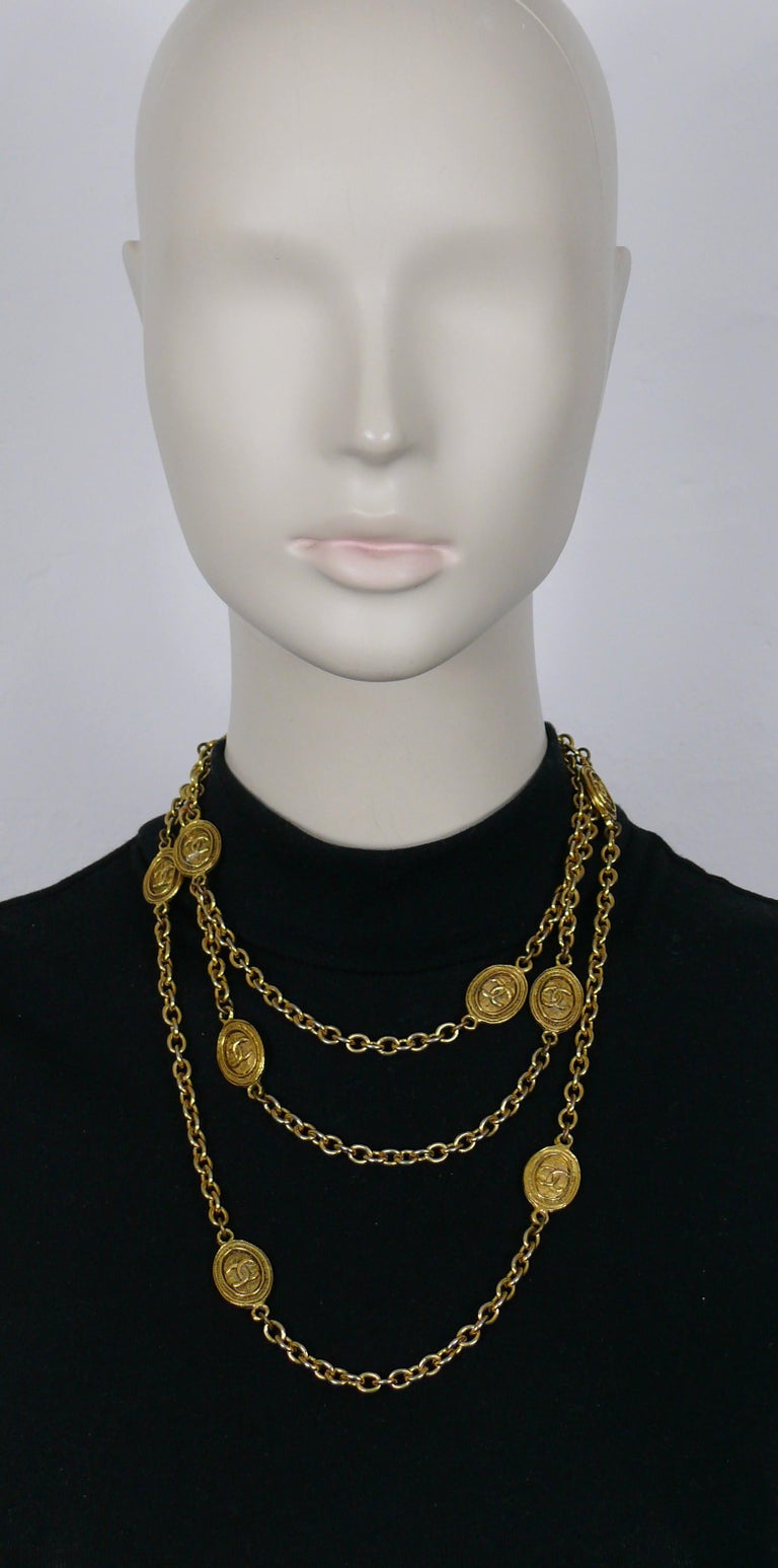 CHANEL Vintage Gold Tone CC Medallion Sautoir Necklace