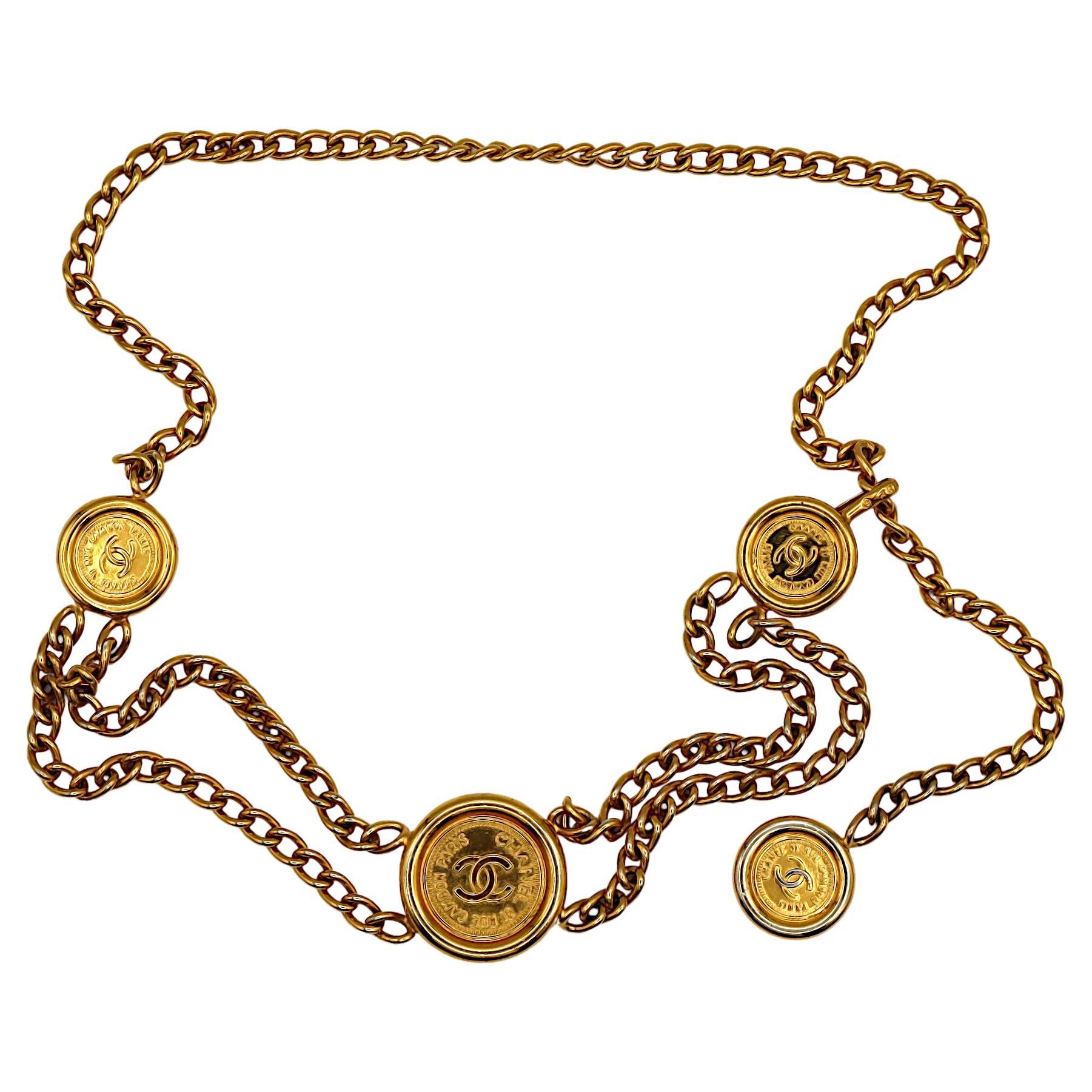 CHANEL Vintage Gold Tone Chain Belt 31 Rue Cambon Paris Coins, 1998 For Sale