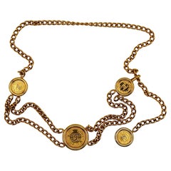 CHANEL Vintage Gold Tone Chain Belt 31 Rue Cambon Paris Coins, 1998