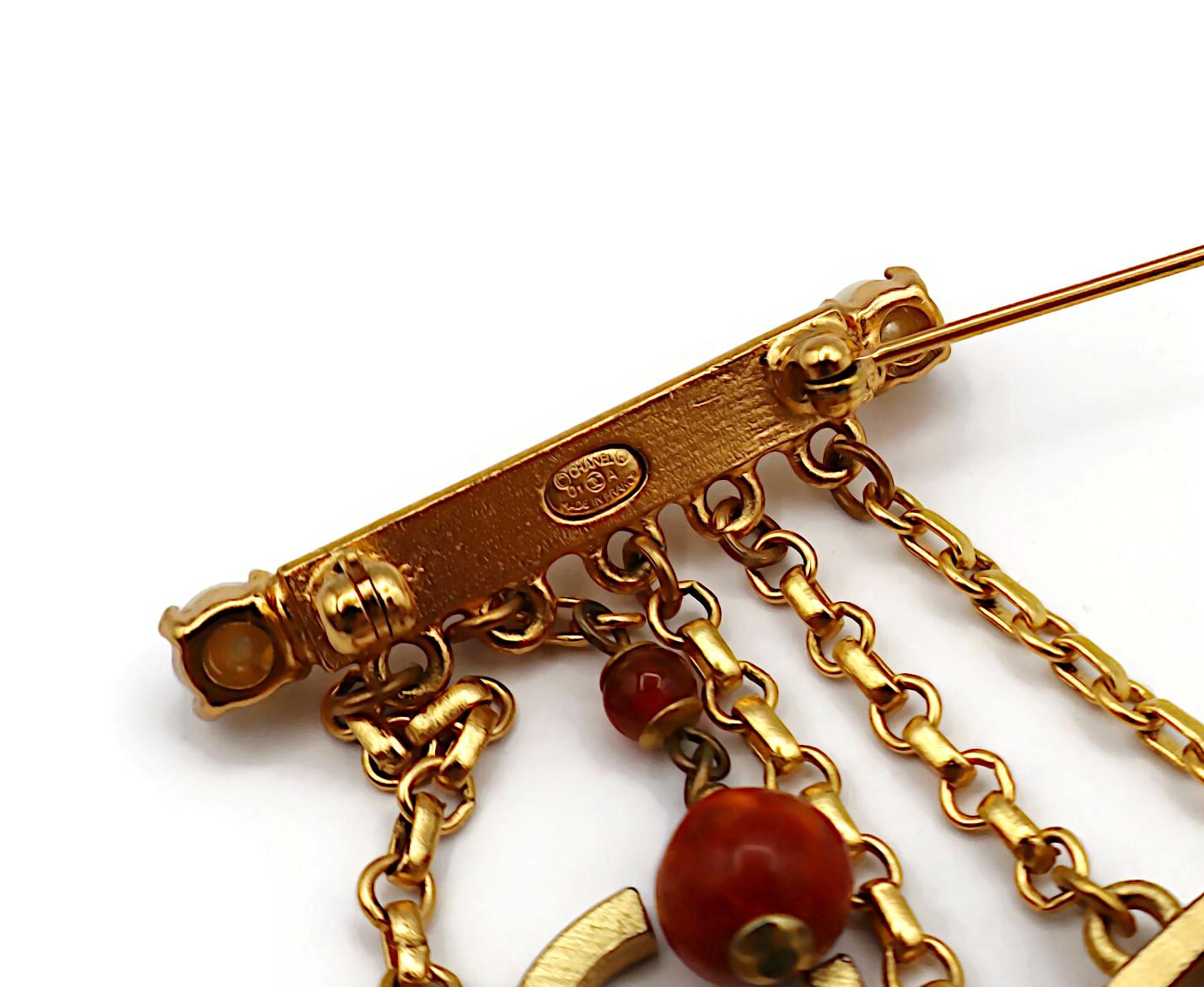 CHANEL Vintage Gold Tone Charm Brooch, Fall 2001 8