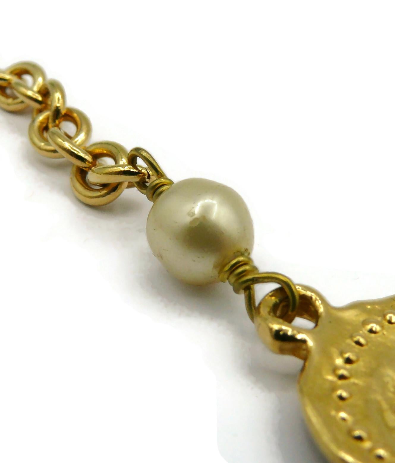 CHANEL Vintage Gold Tone Coin & Faux Pearl Necklace For Sale 16