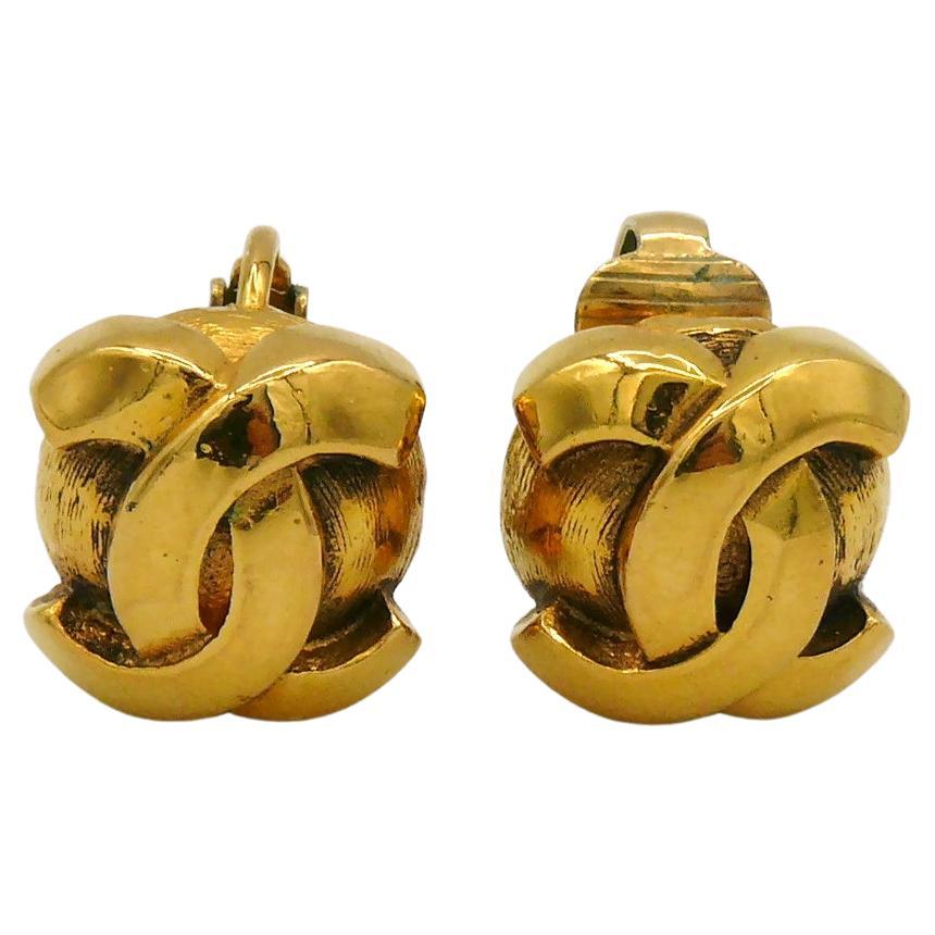 Chanel Vintage Gold Tone Domed CC Clip On Earrings at 1stDibs
