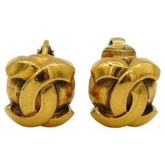 Chanel Vintage Gold Tone Domed CC Clip On Earrings