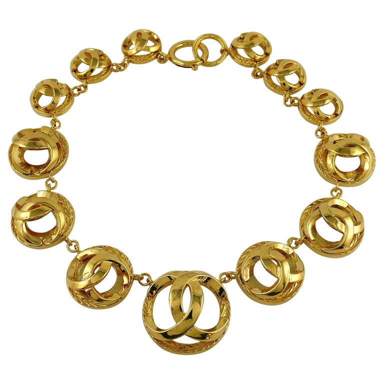 Chanel Vintage Gold Tone Domed CC Medallion Collar Necklace at 1stDibs