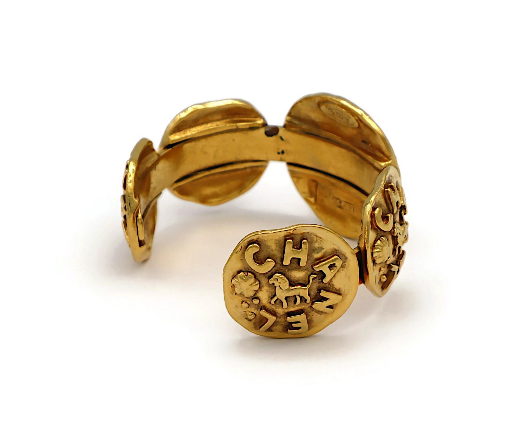 CHANEL Vintage Gold Tone Lion Medallion Bangle Bracelet For Sale 1