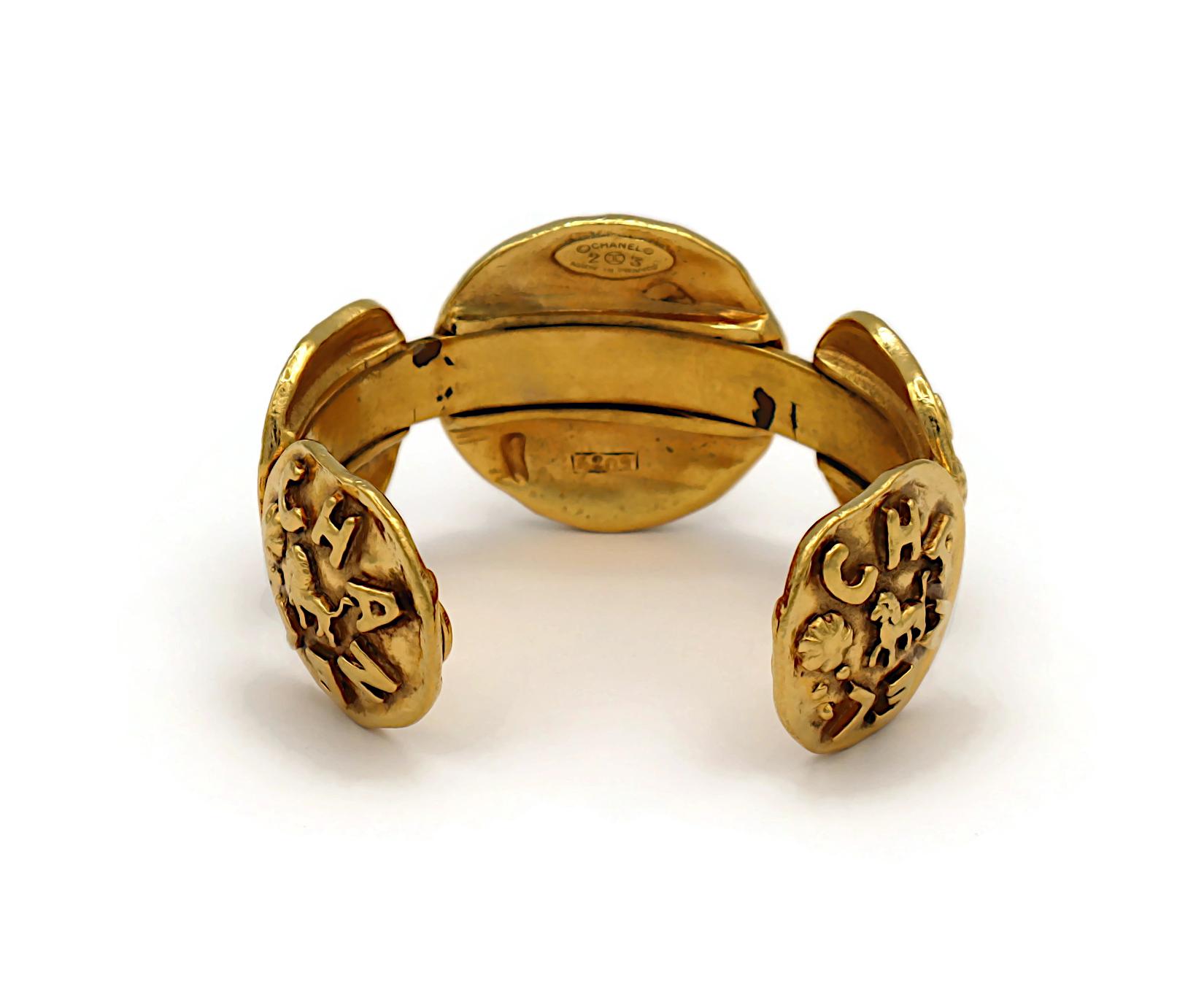 CHANEL Vintage Gold Tone Lion Medallion Bangle Bracelet For Sale 2