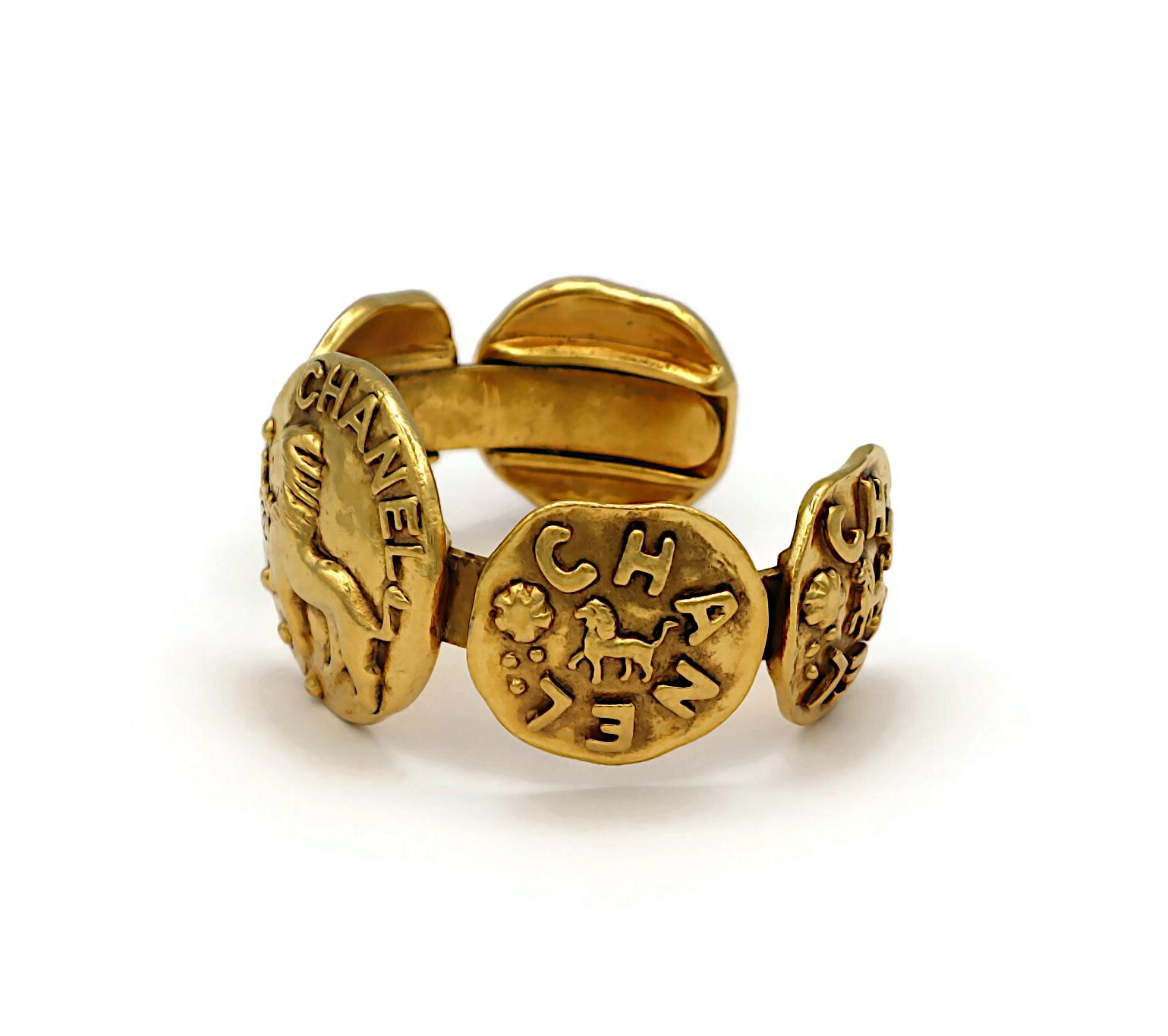 CHANEL Vintage Gold Tone Lion Medallion Bangle Bracelet For Sale 4