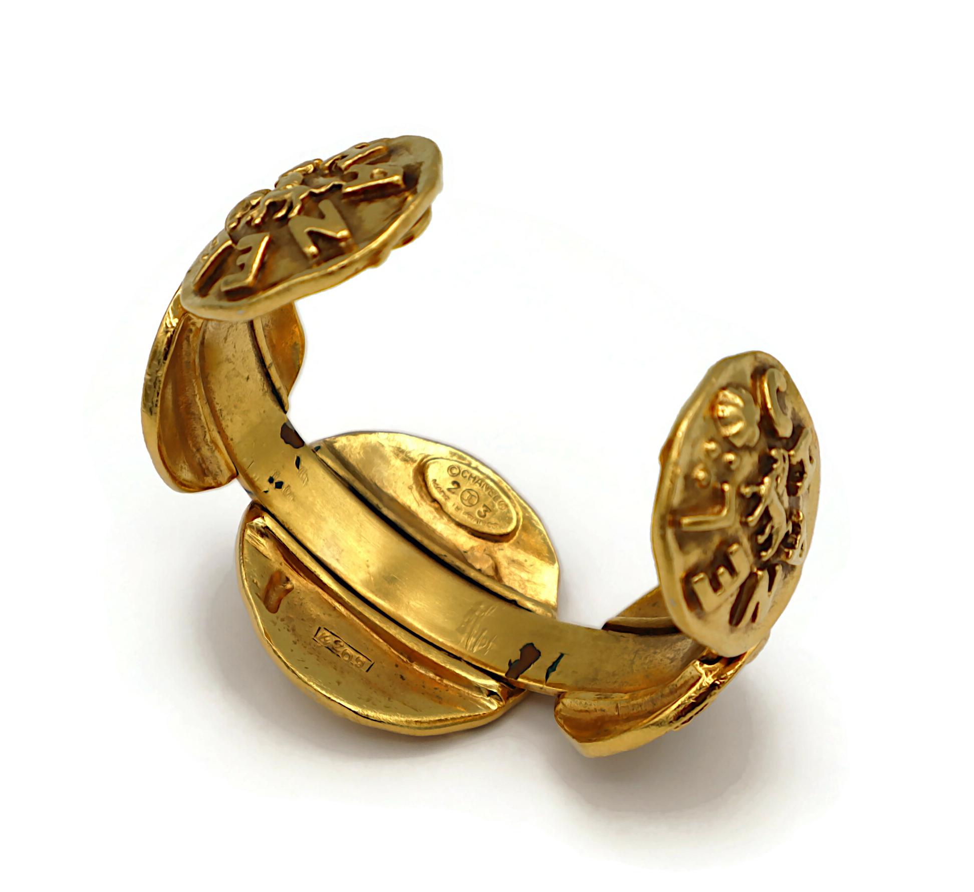 CHANEL Vintage Gold Tone Lion Medallion Bangle Bracelet For Sale 5