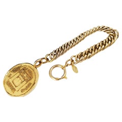 Chanel Vintage Gold-Ton Metall 31 Rue Cambon Paris Rundes Charm-Kette-Armband, Vintage
