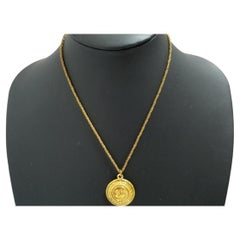 Chanel Vintage Gold-tone Metal CC Coco Mark Coin Top Pendant Necklace