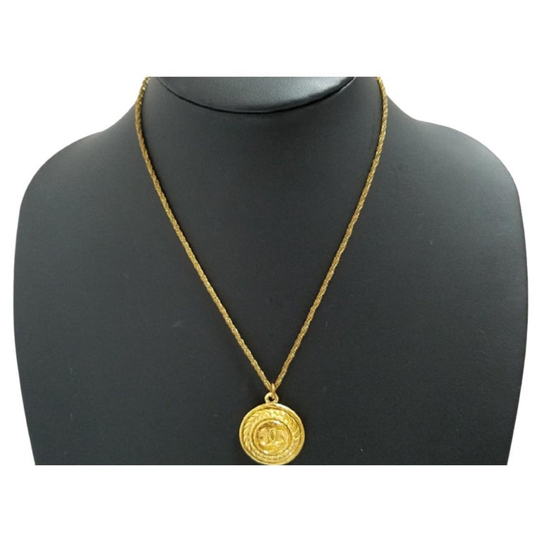 Chanel Vintage Gold-Tone Metal CC Coco Mark Coin Top Pendant Necklace