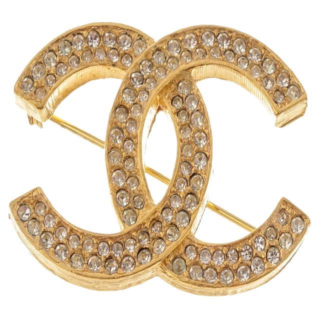 Chanel Vintage Gold-tone Metal CC Rhinestone Brooch