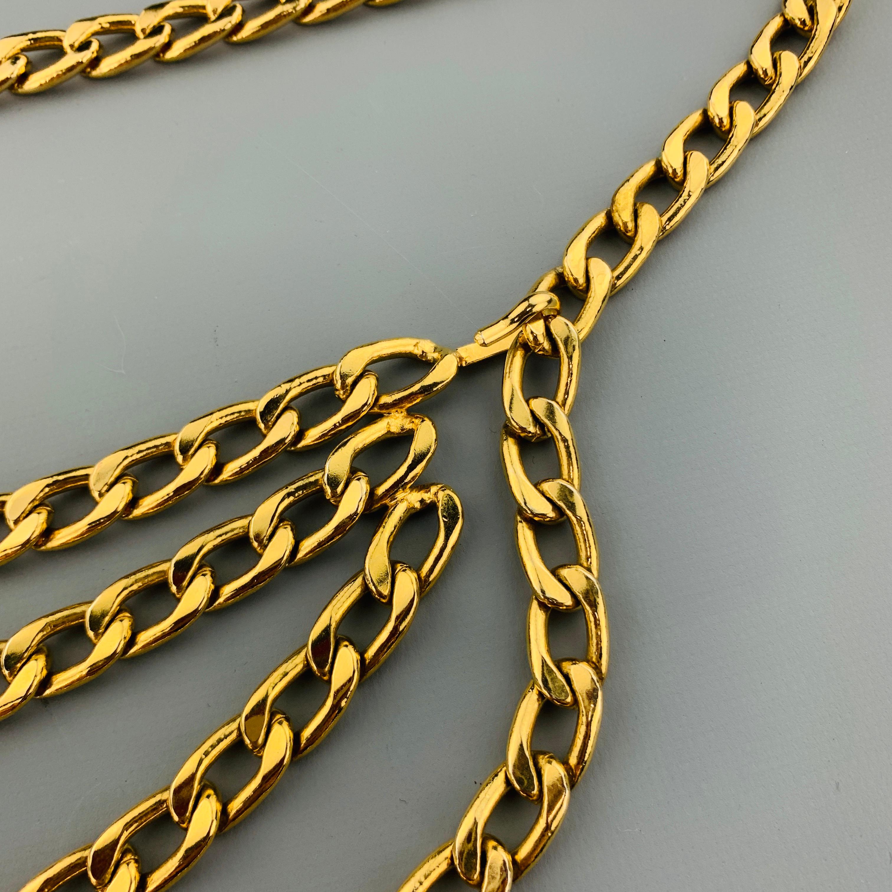 CHANEL Vintage Gold Tone Metal Curb Chain Drop Rue Cambon Medallion Belt 1