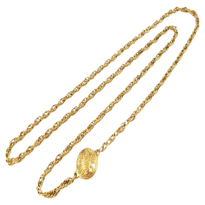 Chanel Vintage Gold-tone Metal Double Link Long Chain 31 Rue Pendant Necklace