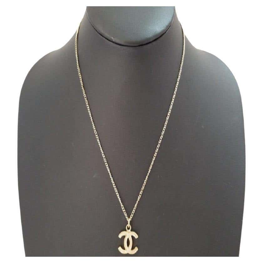 Silver-Tone Long Chain Chanel CC Necklace Features a Solid CC Logo ...