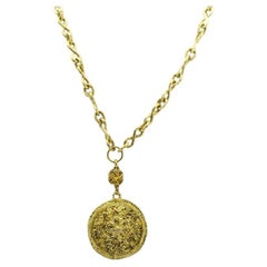 Chanel Vintage Gold-tone Metal Textured CC Logo Pendant Necklace