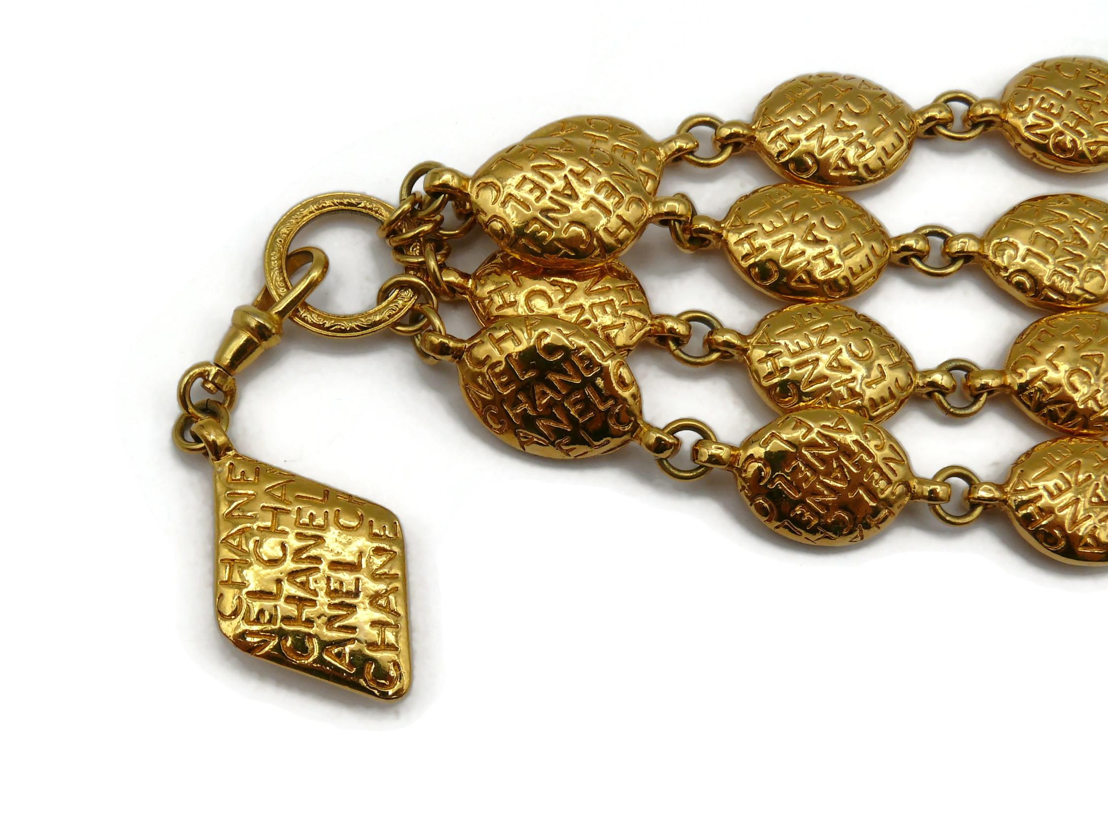 CHANEL Vintage Gold Tone Multi Strand Cuff Bracelet For Sale 7