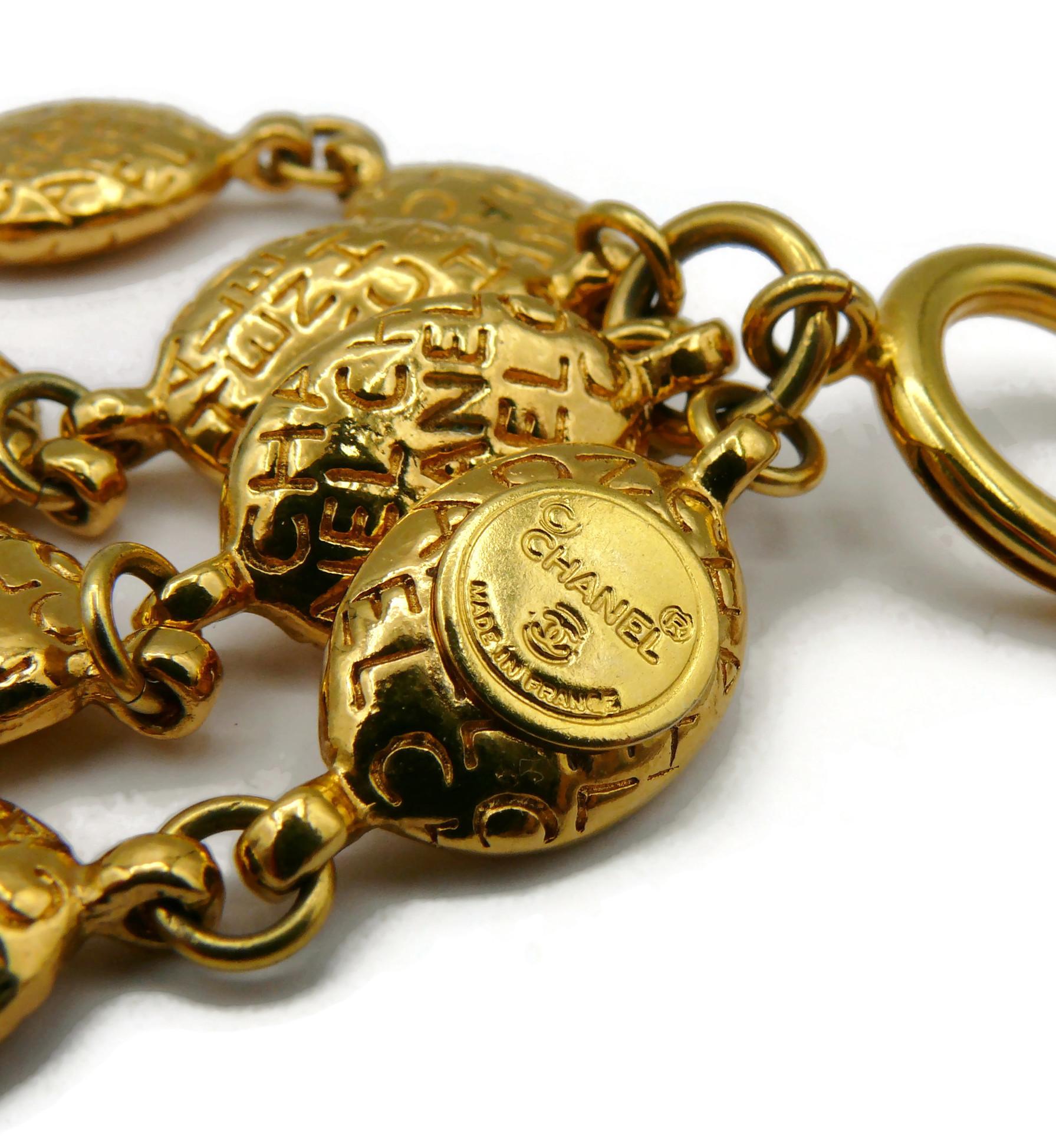 CHANEL Vintage Gold Tone Multi Strand Cuff Bracelet For Sale 11