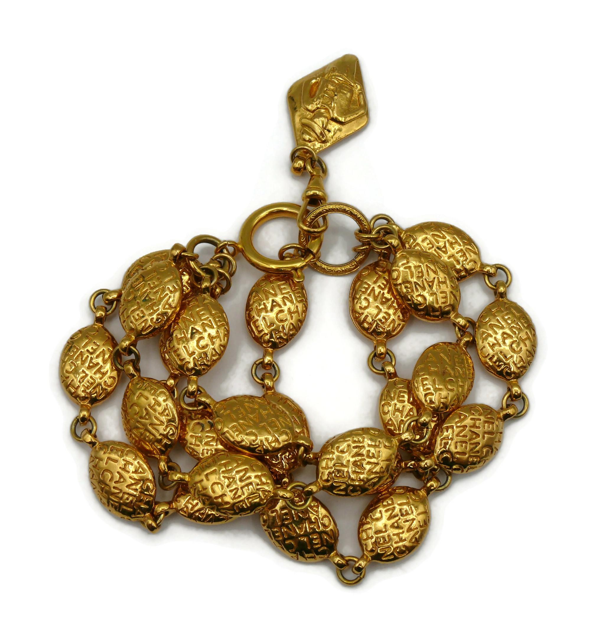 Women's CHANEL Vintage Gold Tone Multi Strand Cuff Bracelet For Sale