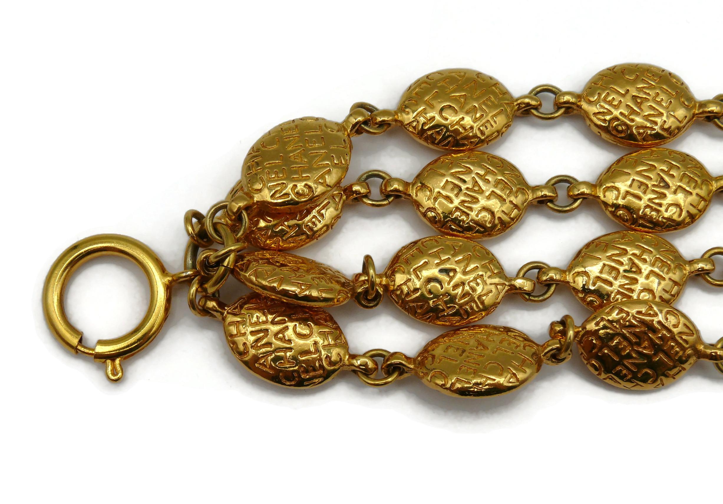 CHANEL Vintage Gold Tone Multi Strand Cuff Bracelet For Sale 1