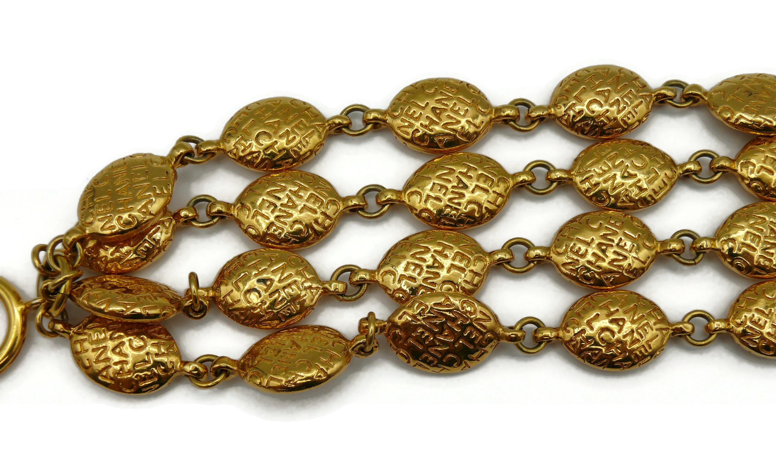 CHANEL Vintage Gold Tone Multi Strand Cuff Bracelet For Sale 2