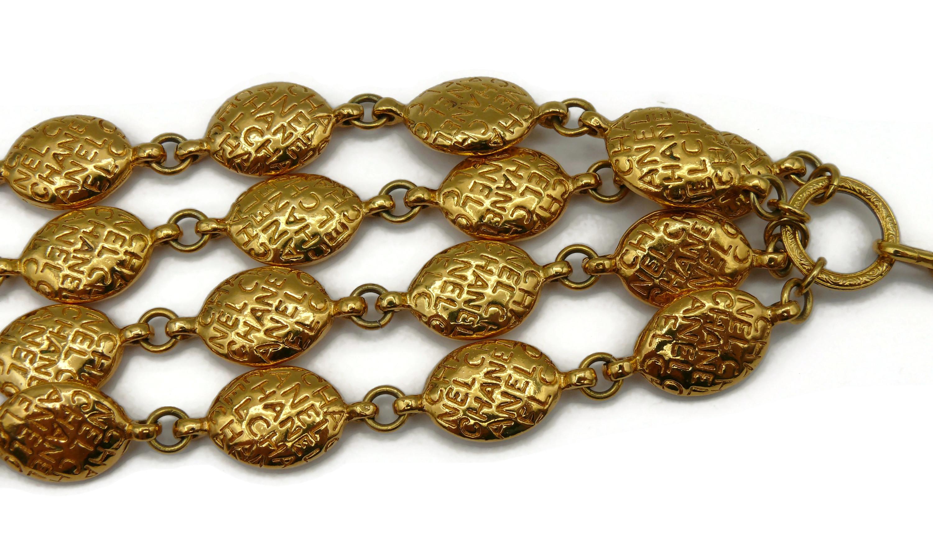 CHANEL Vintage Gold Tone Multi Strand Cuff Bracelet For Sale 3