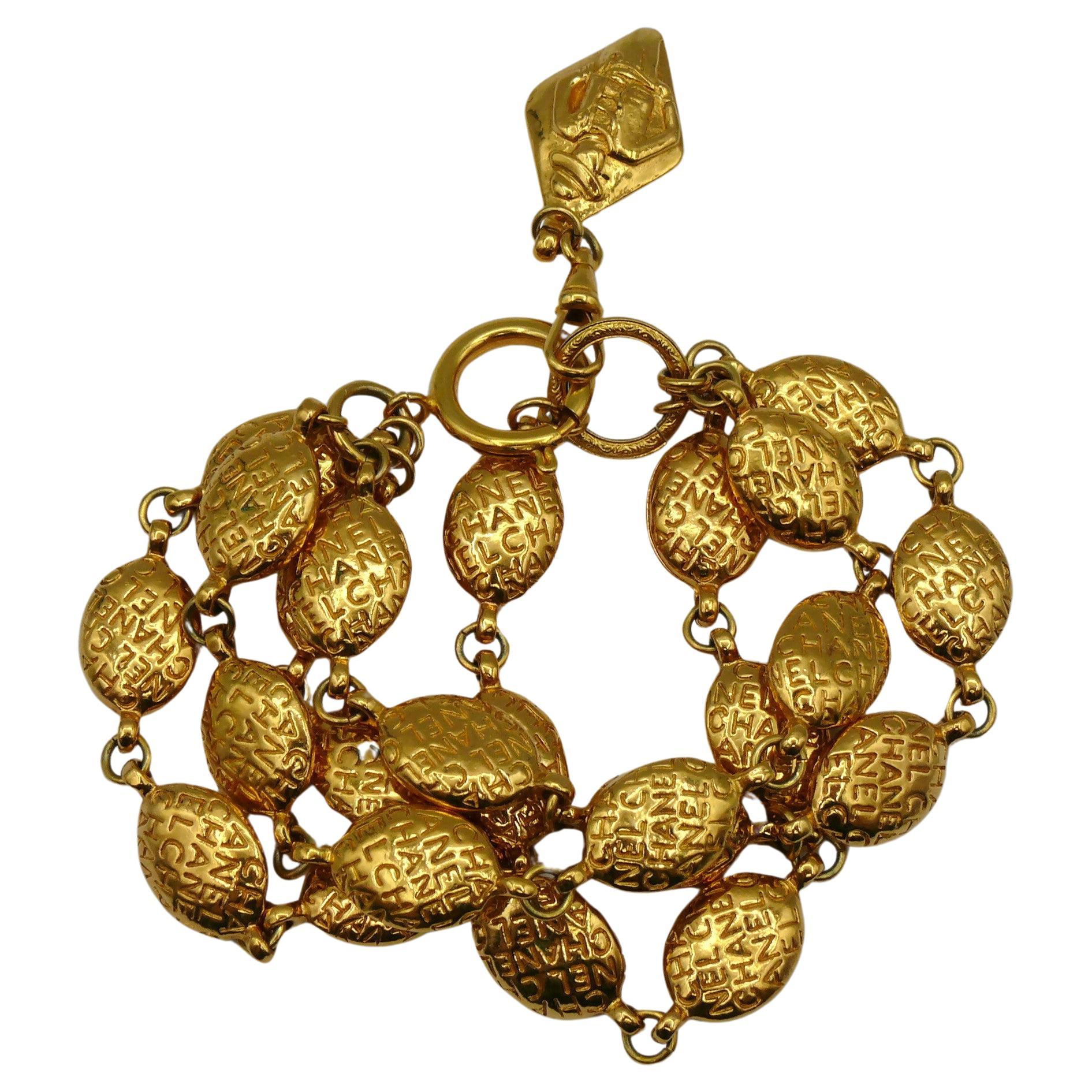 CHANEL Vintage Gold Tone Multi Strand Cuff Bracelet For Sale