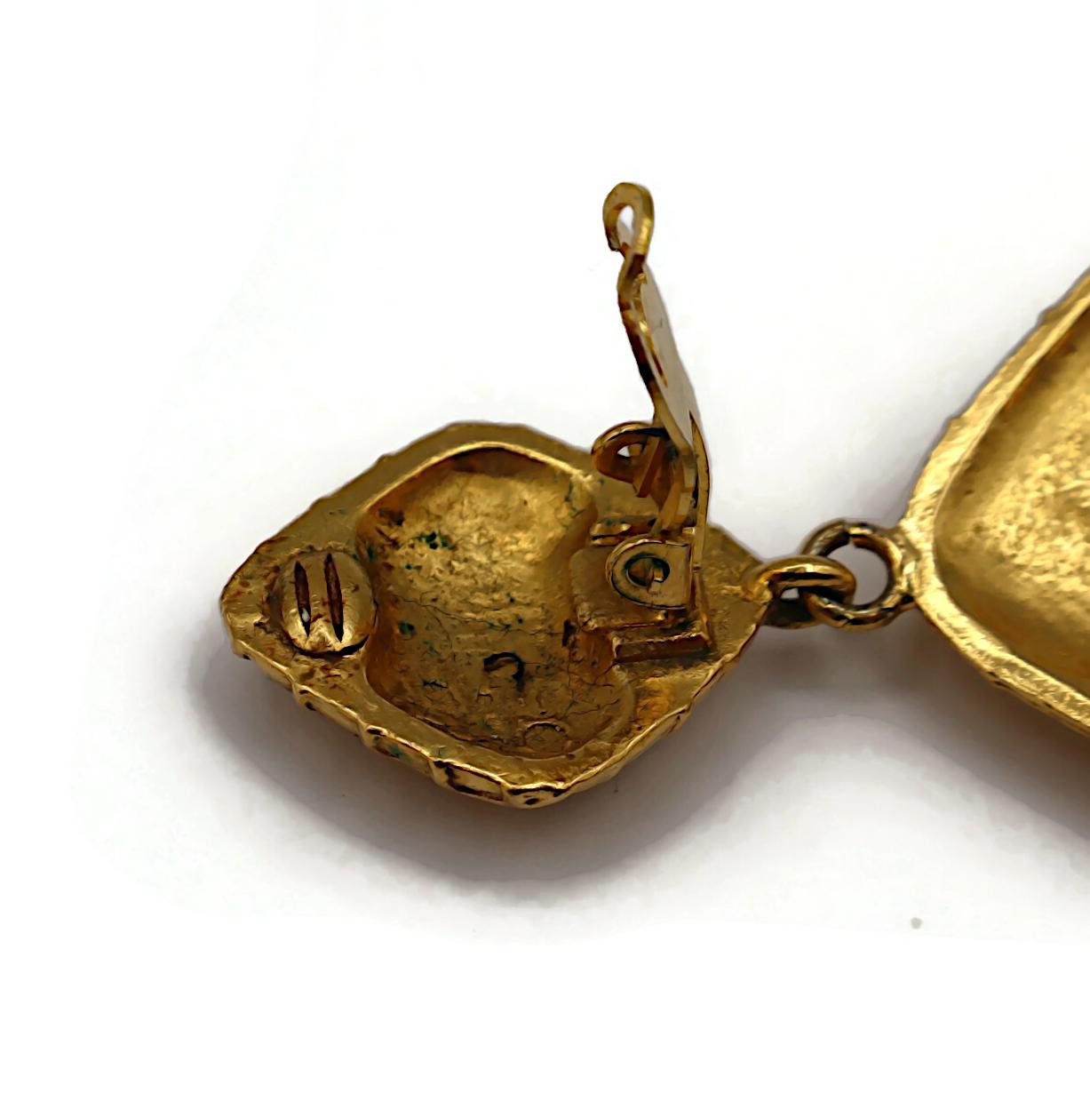 CHANEL Vintage Gold Tone Quilted Losange Dangle Earrings For Sale 10