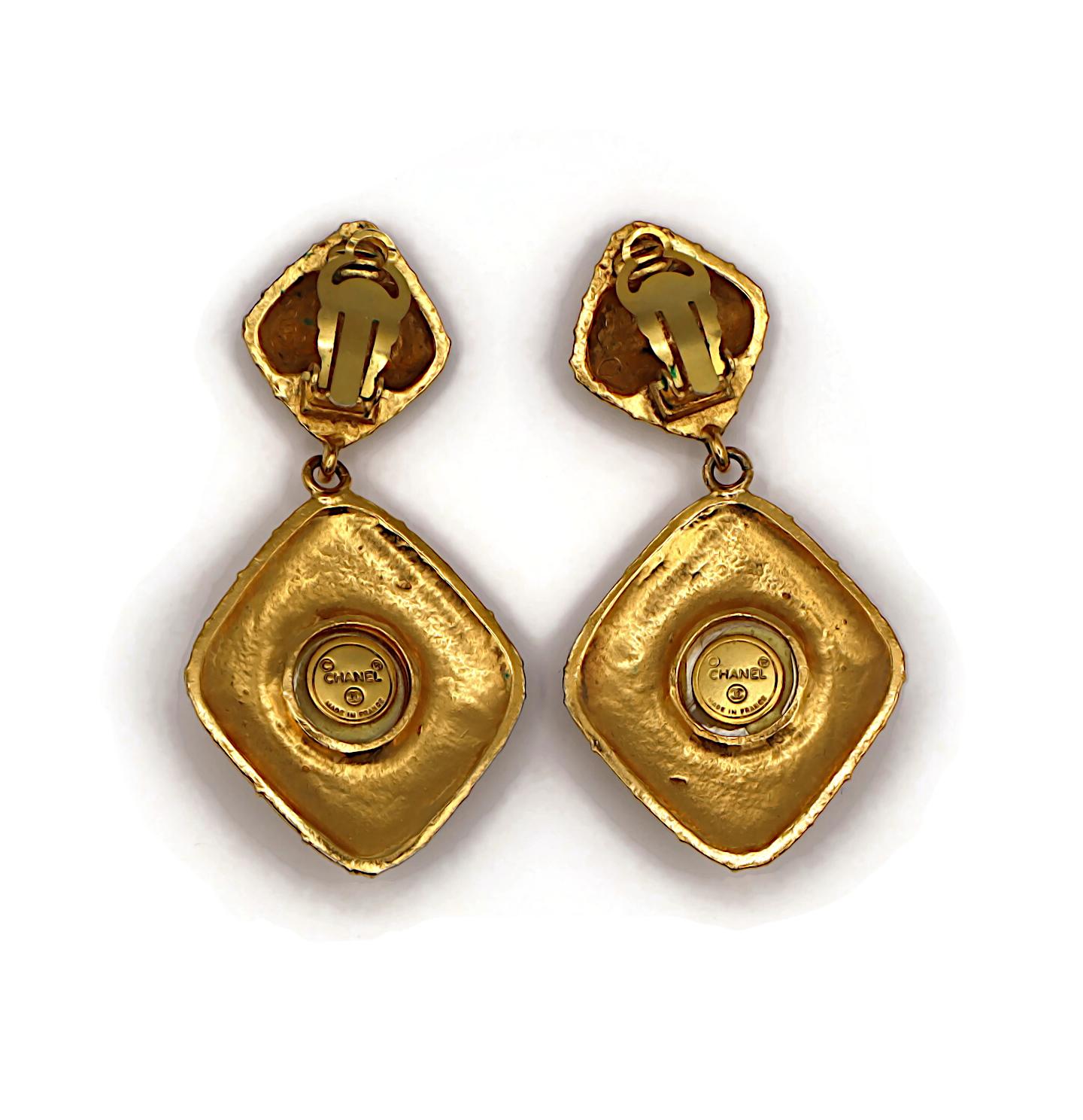 CHANEL Vintage Gold Tone Quilted Losange Dangle Earrings For Sale 4