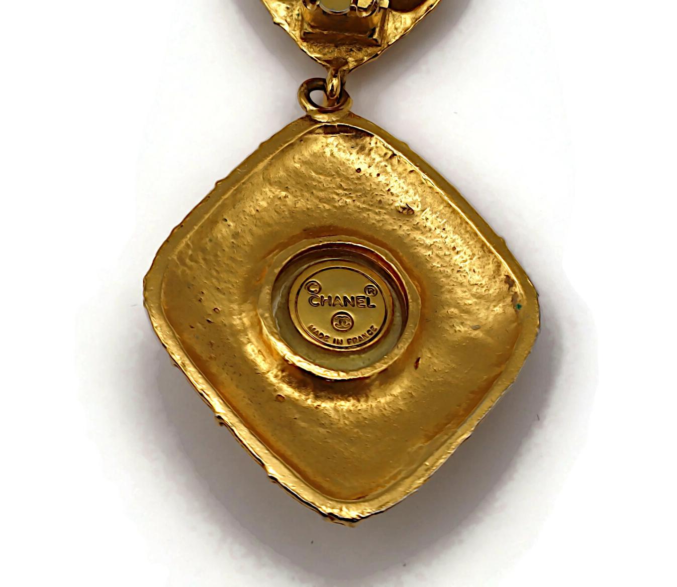 CHANEL Vintage Gold Tone Quilted Losange Dangle Earrings For Sale 5