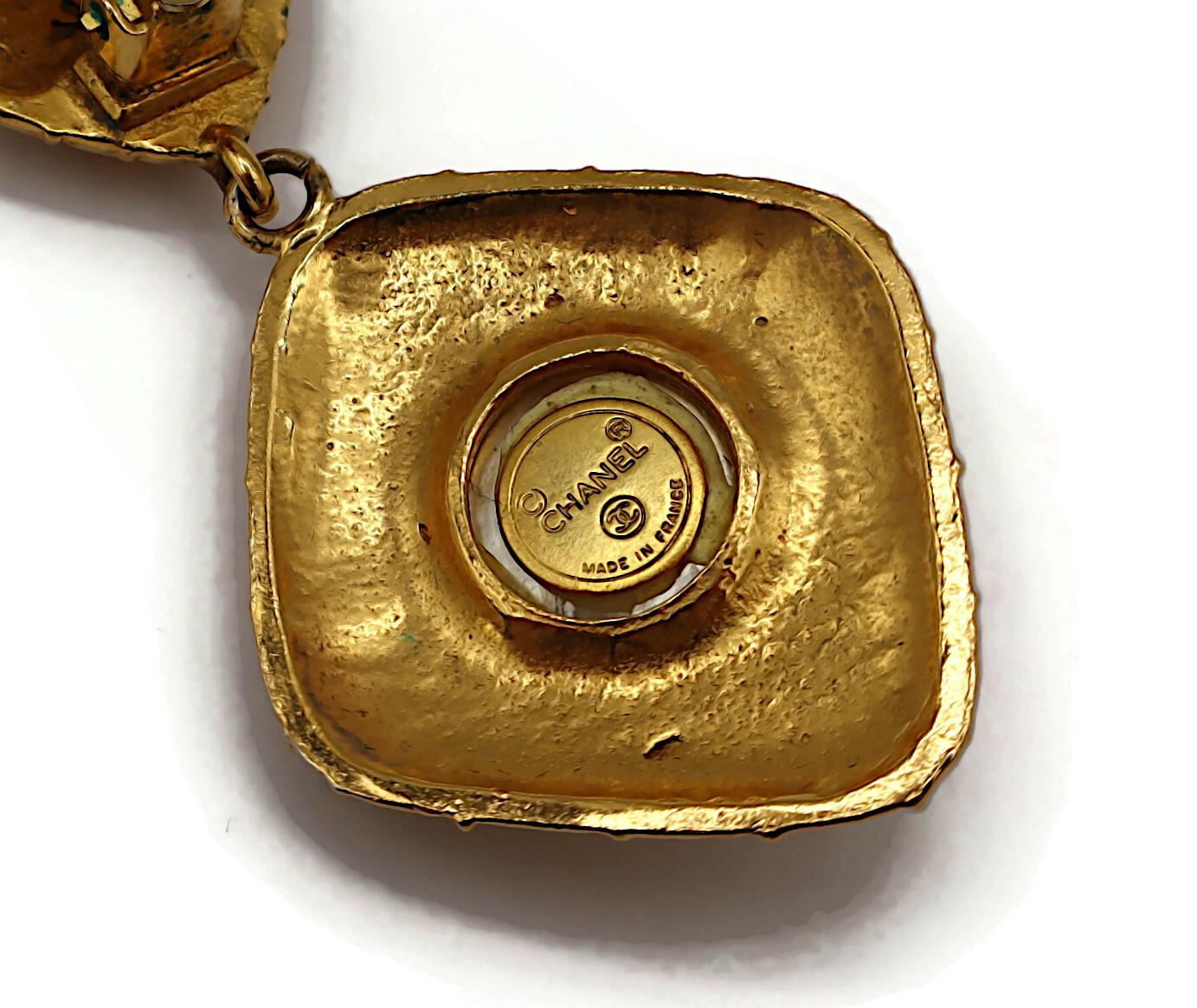 CHANEL Vintage Gold Tone Quilted Losange Dangle Earrings For Sale 6