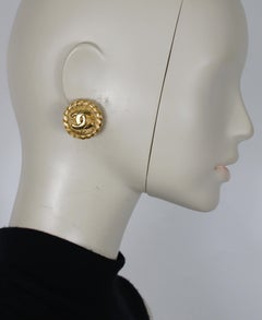 CHANEL Vintage Gold Tone Radiant CC Clip On Earrings