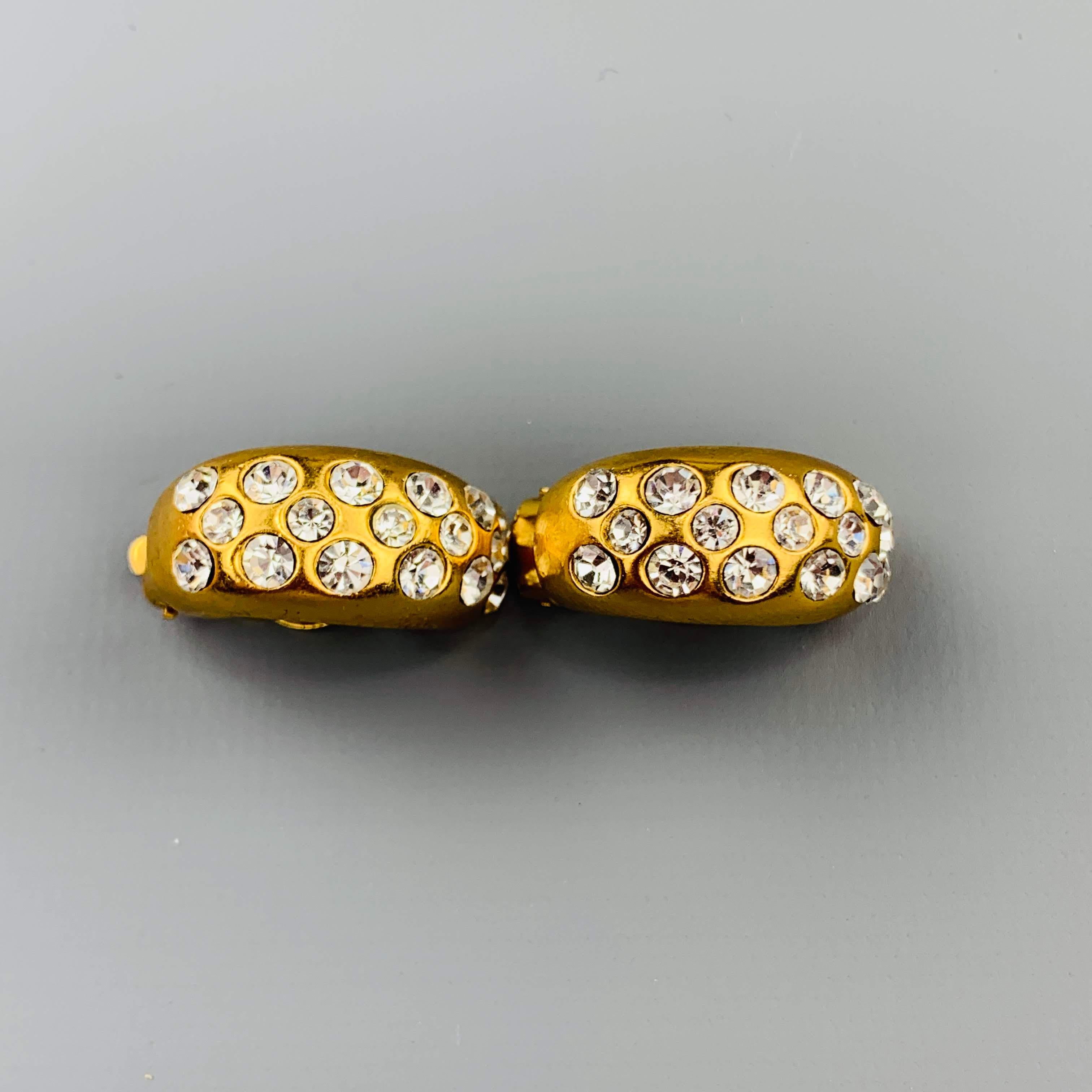 Women's CHANEL Vintage Gold Tone Rhinestone Half Hoop Clip On Earrings