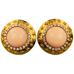 CHANEL Vintage Gold Tone Strass Rosa Stein Sterne Clip auf Ohrringe