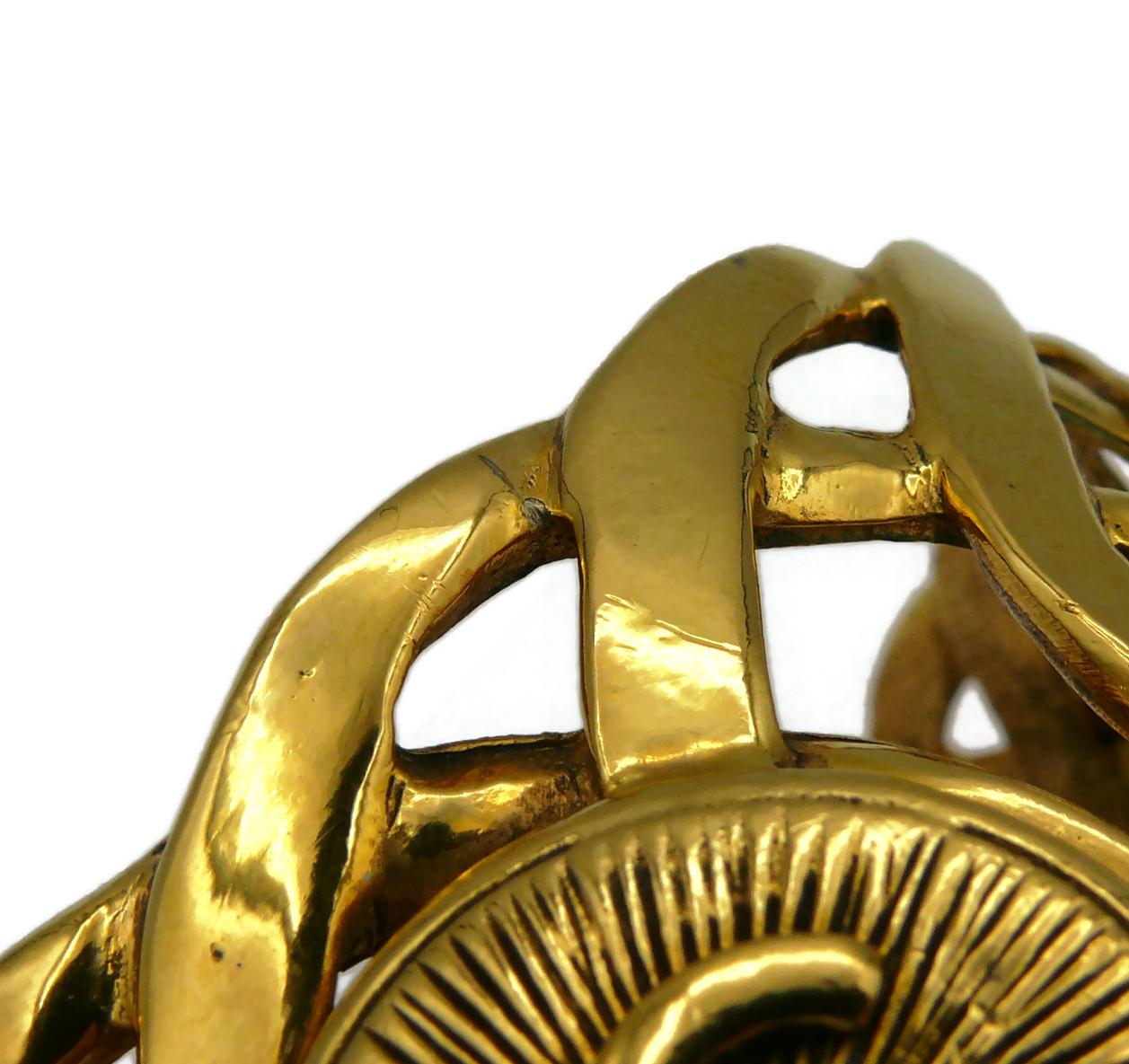 CHANEL Vintage Gold Tone Rigid Chain & CC Medallion Cuff Bracelet For Sale 9
