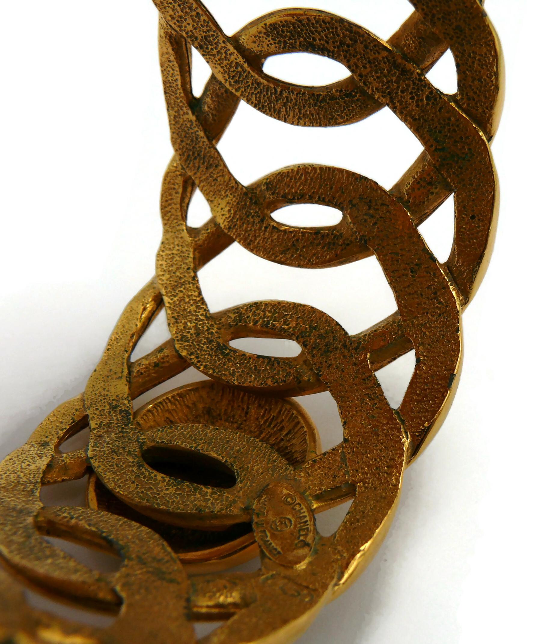 CHANEL Vintage Gold Tone Rigid Chain & CC Medallion Cuff Bracelet For Sale 10