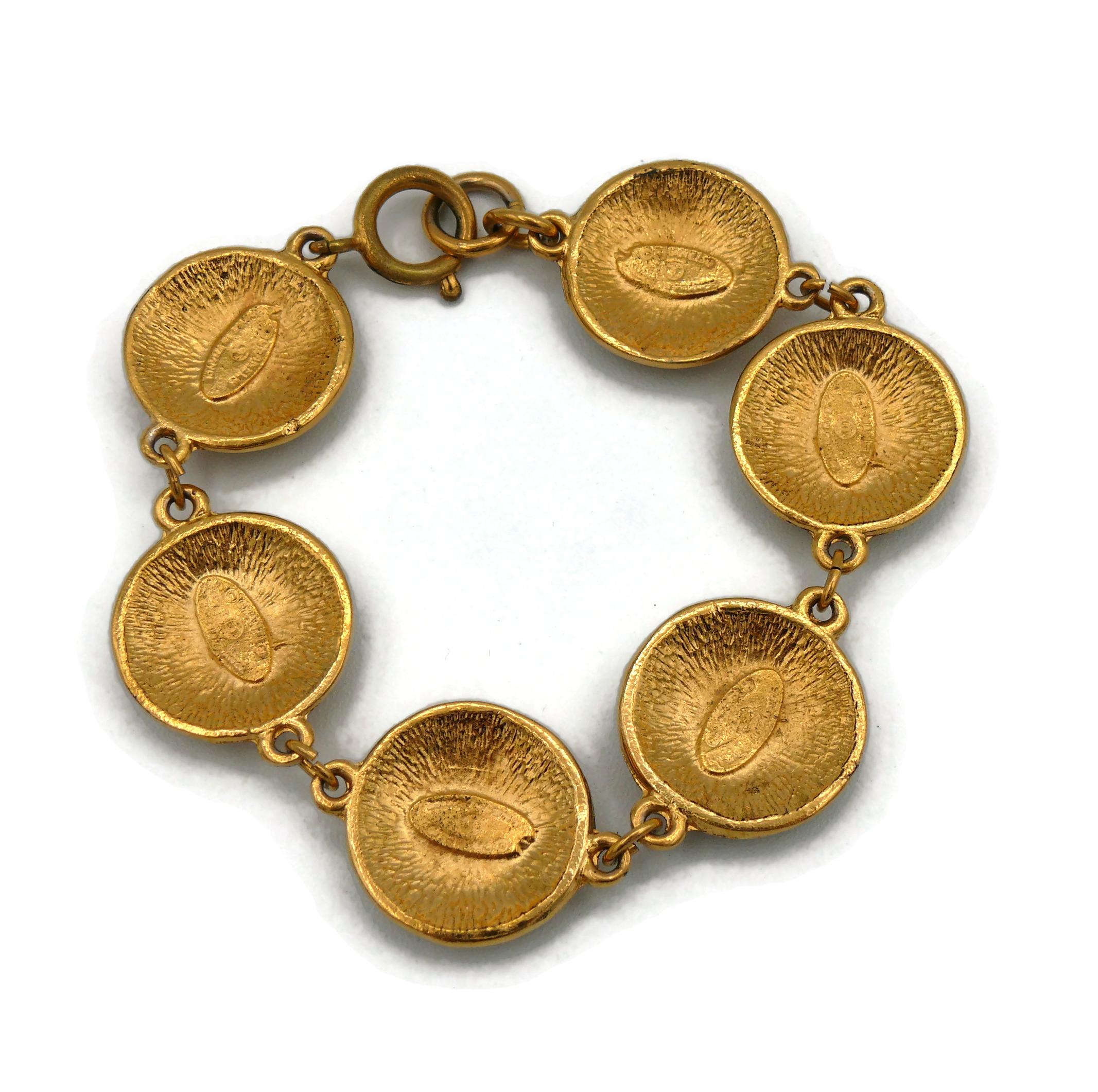 CHANEL Vintage Gold Tone Sunburst CC Coin Link Bracelet For Sale 3
