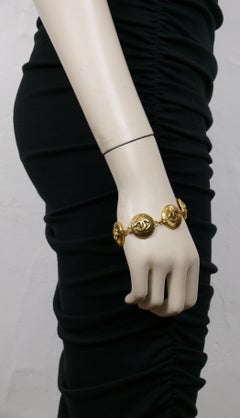 CHANEL Vintage Gold Tone Sunburst CC Coin Link Bracelet