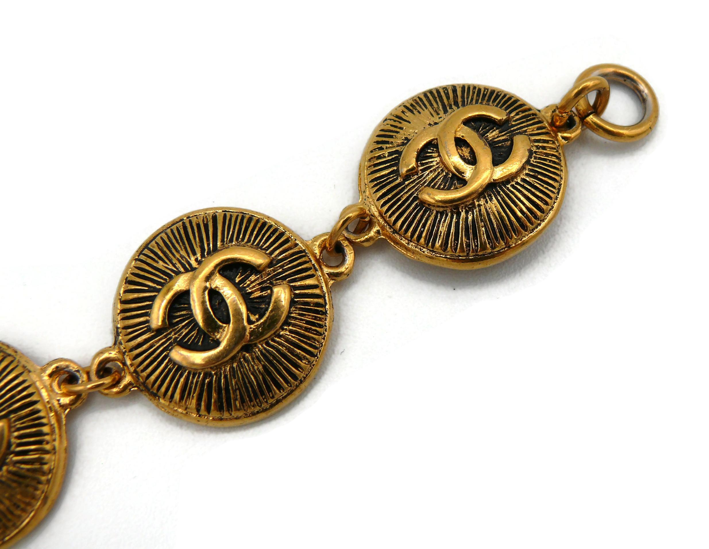 CHANEL Vintage Gold Tone Sunburst CC Coin Link Bracelet For Sale 2