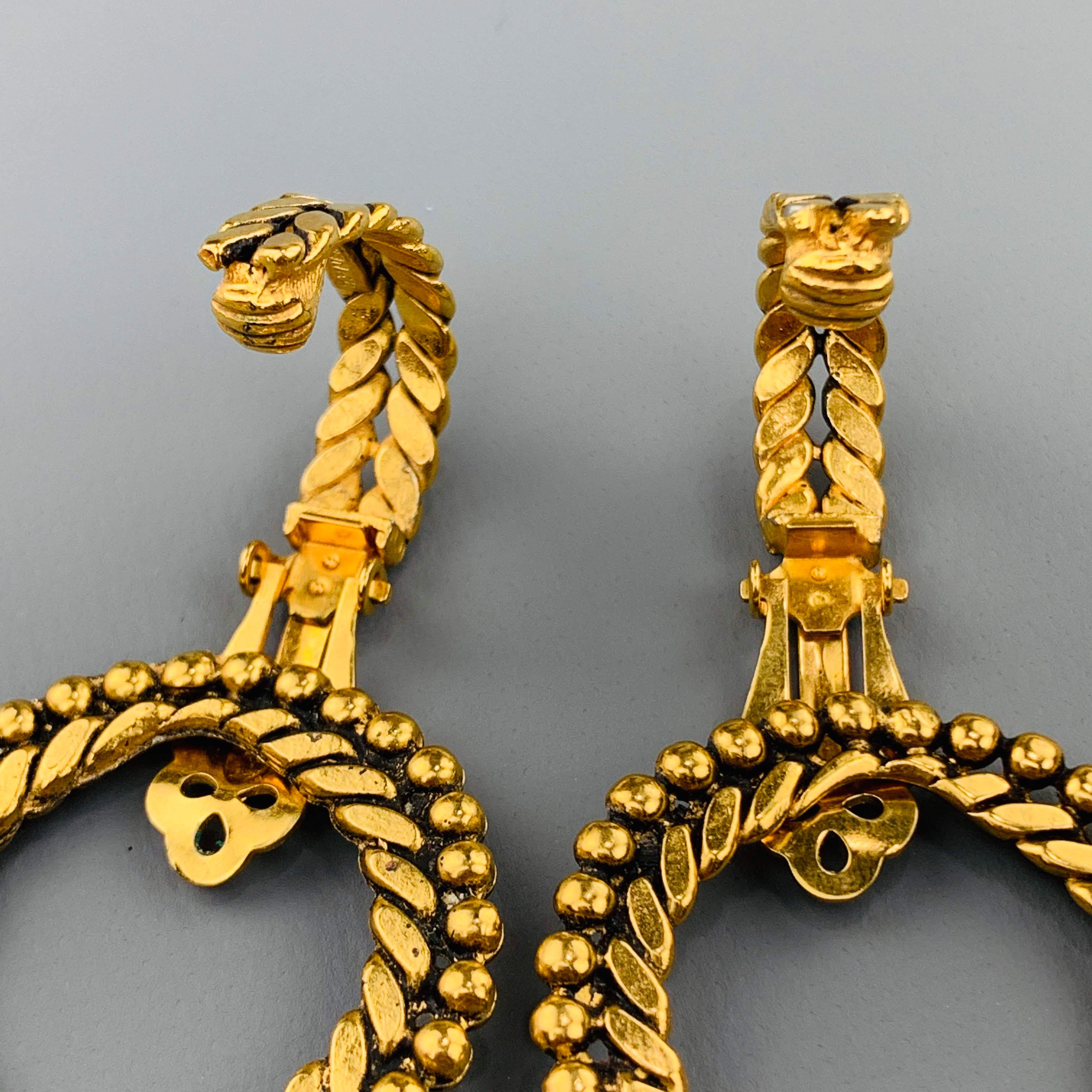 CHANEL VINTAGE Gold Tone Textured Clip-On Hoop Stud Earrings 1