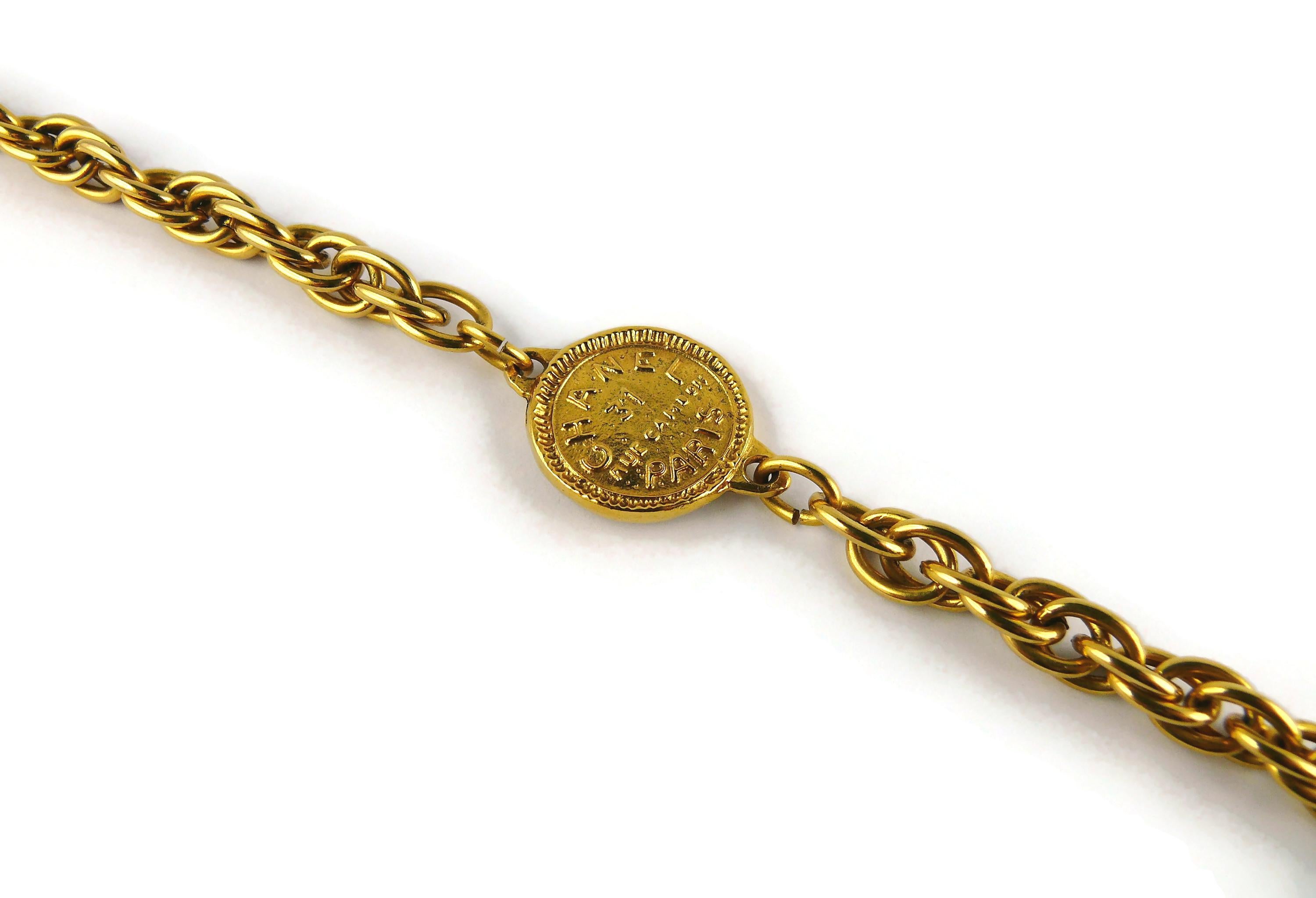 Chanel Vintage Gold Toned 31 Rue Cambon Medallion Chain Necklace In Excellent Condition In Nice, FR