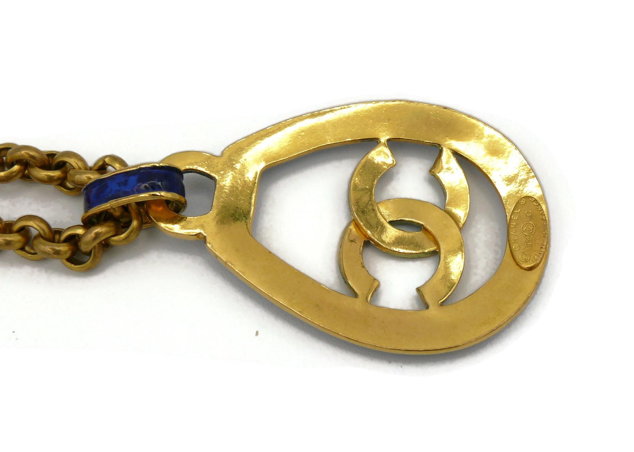 Chanel Vintage Gold Toned Blue Logo Pendant Necklace, 1993 For Sale 10