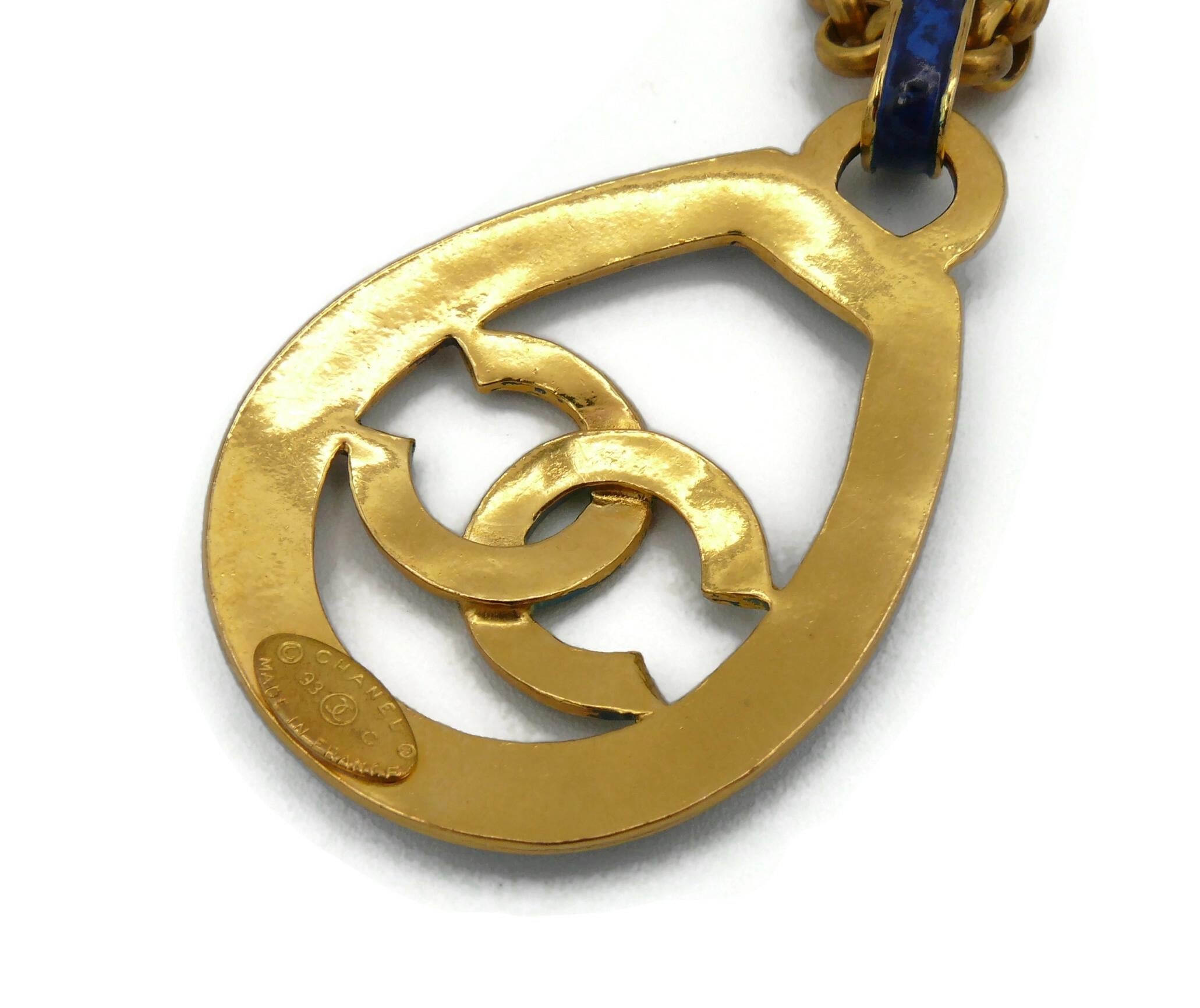 Chanel Vintage Gold Toned Blue Logo Pendant Necklace, 1993 For Sale 11