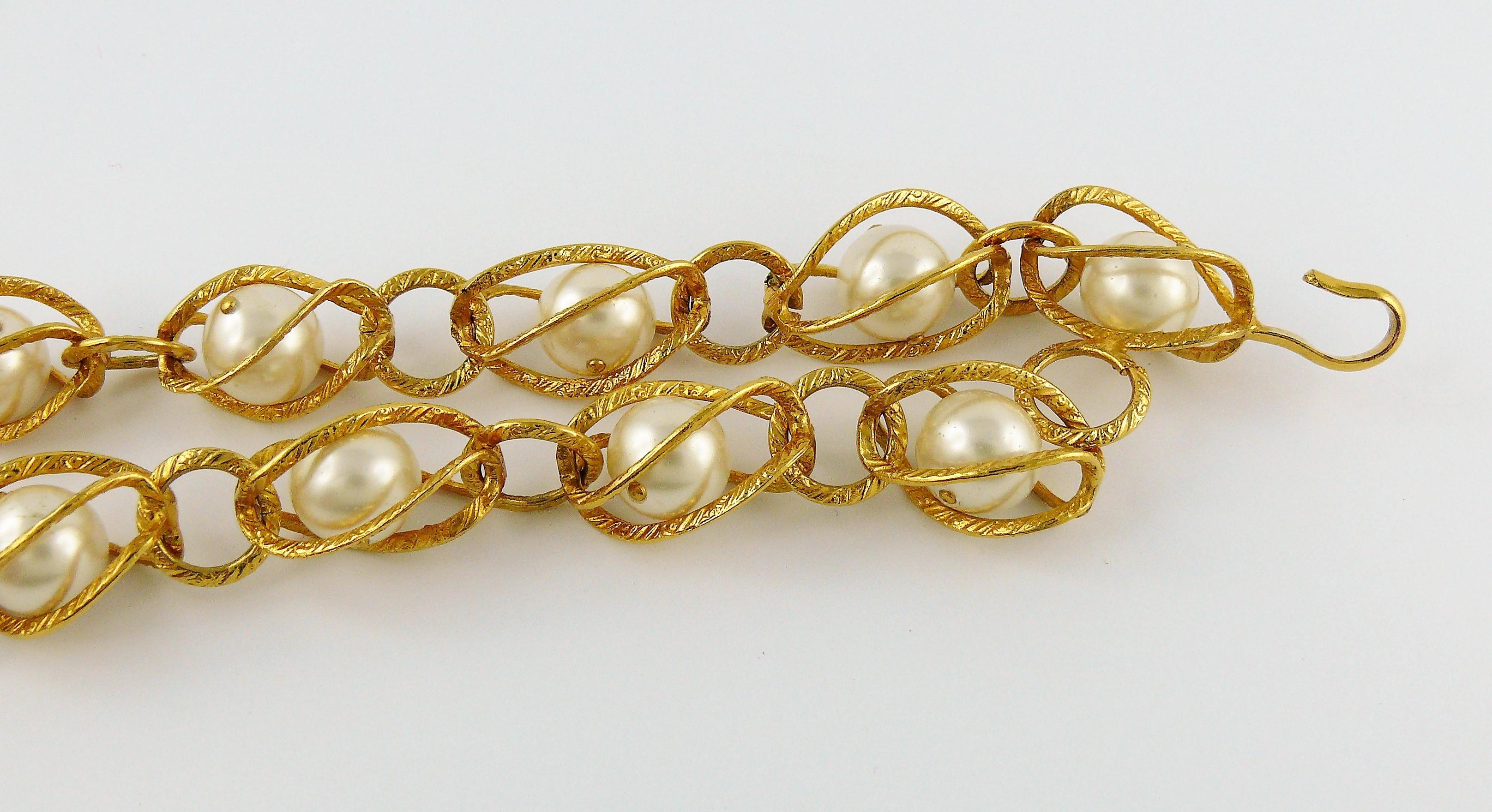 Chanel Vintage Gold Toned Caged Pearl Belt For Sale 4