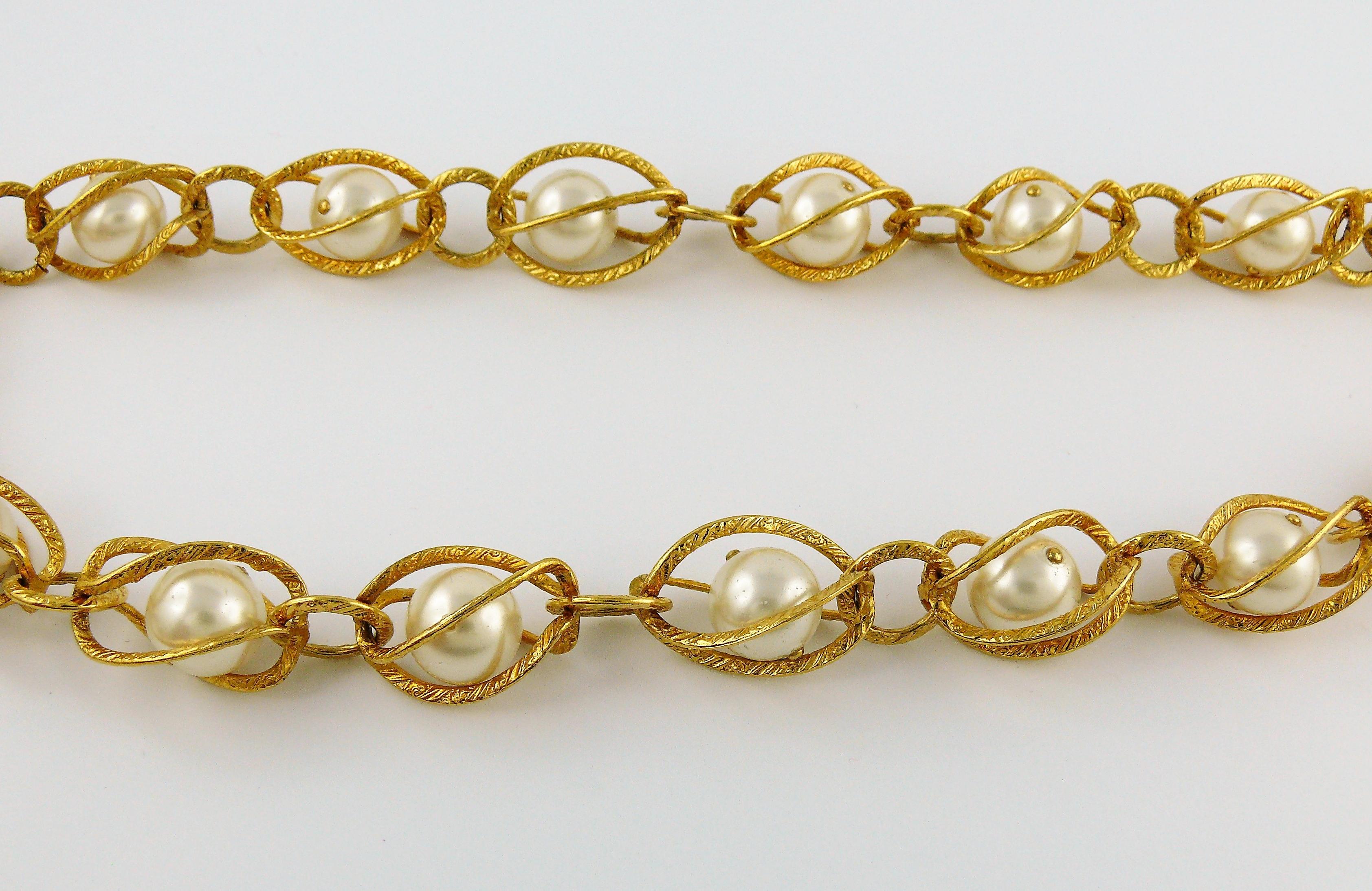 Chanel Vintage Gold Toned Caged Pearl Belt For Sale 1