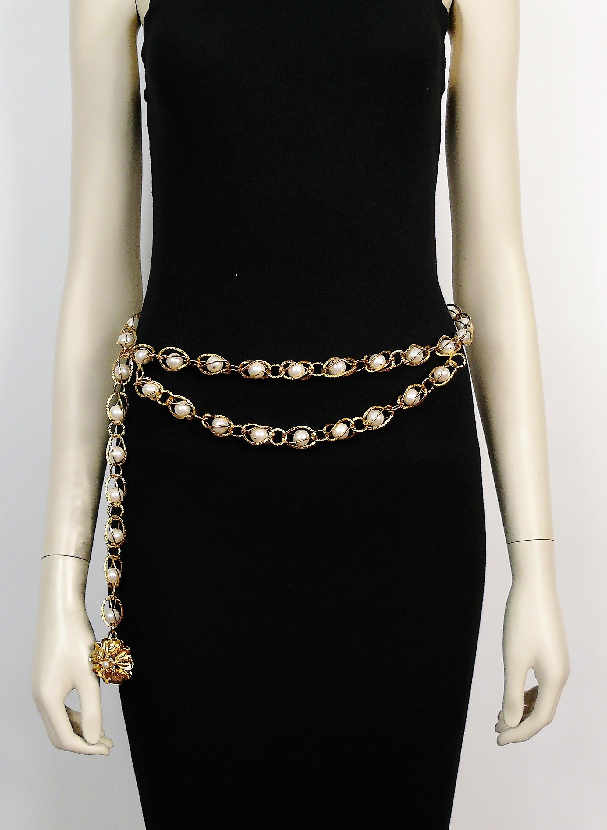 Chanel Vintage Gold Toned Caged Pearl Belt For Sale 2