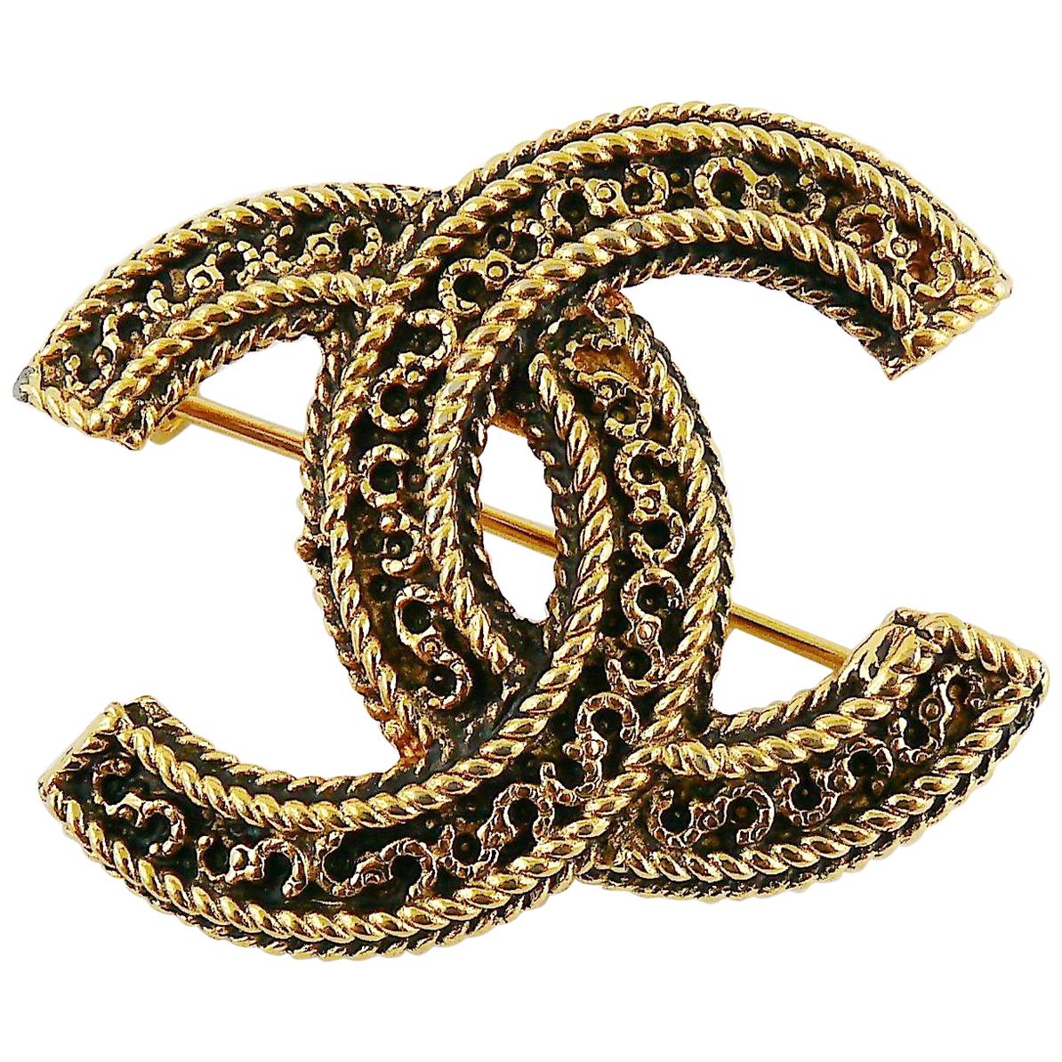 Chanel Vintage Gold Toned CC Brooch