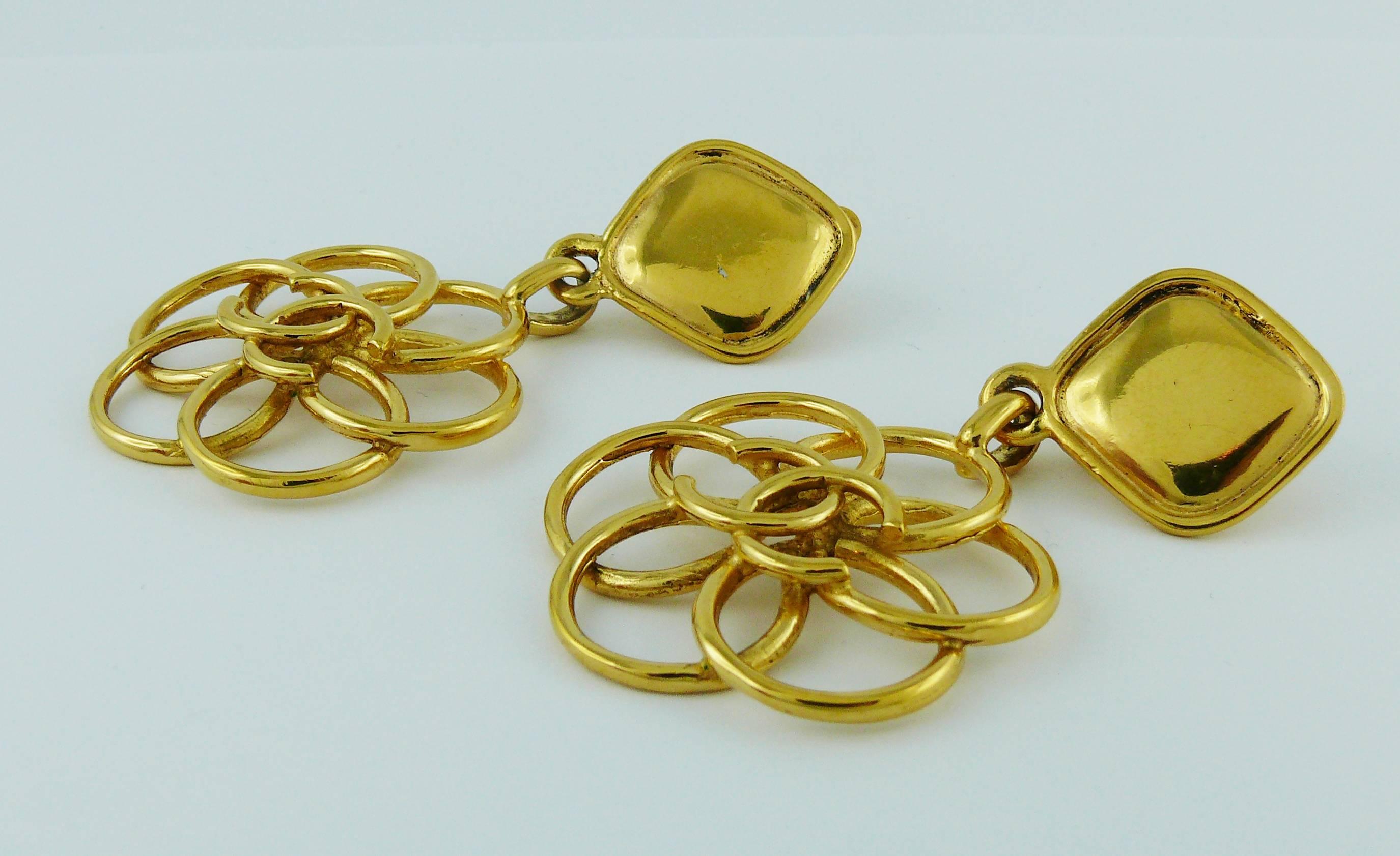 Women's Chanel Vintage Gold Toned CC Flower Dangling Earrings