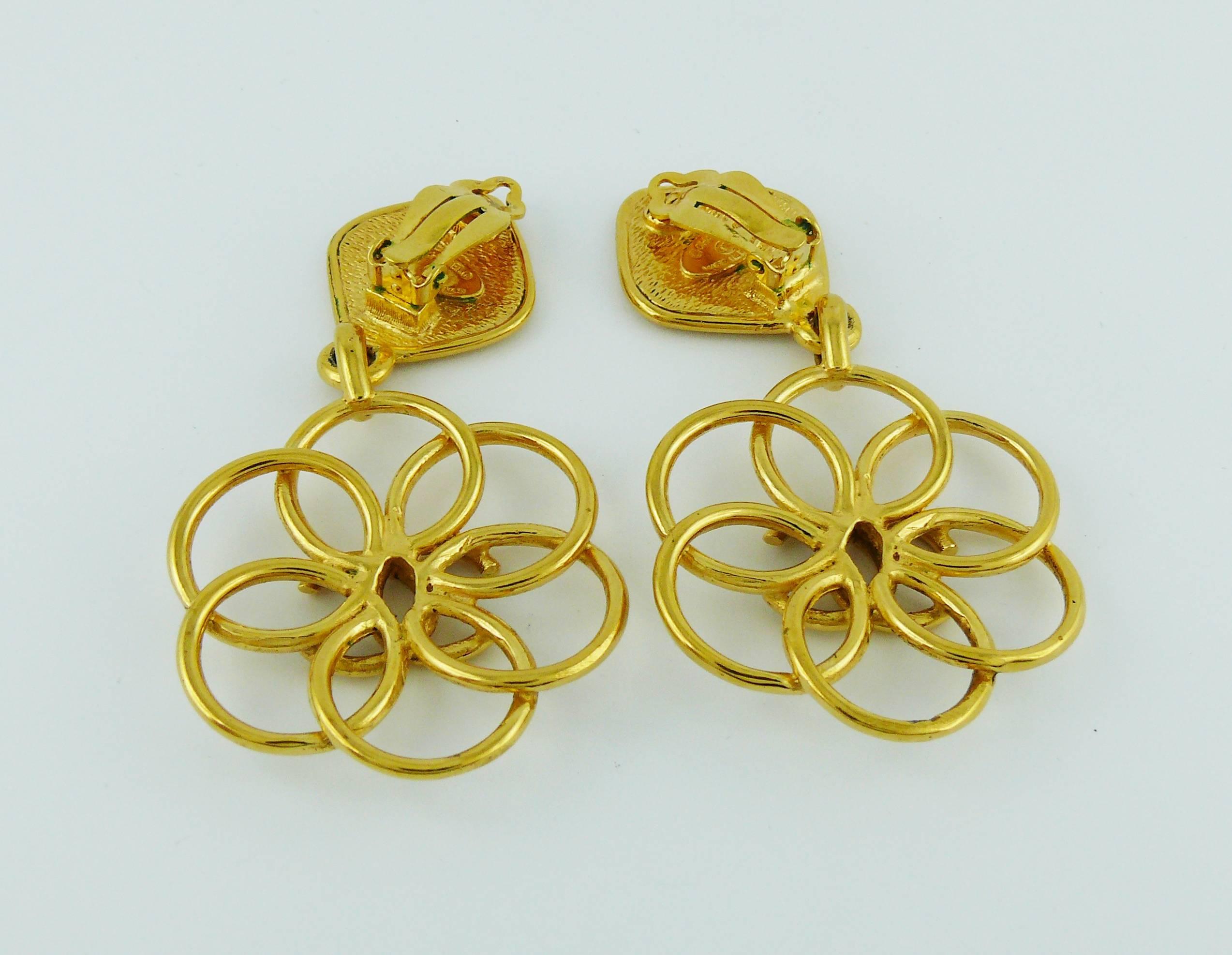 Chanel Vintage Gold Toned CC Flower Dangling Earrings 1